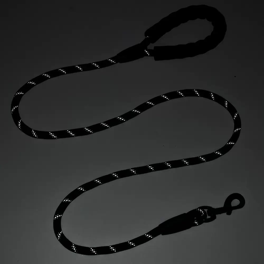 5/6 FT Strong Pet Dog Leash with Soft Padded Handle,Highly Reflective Rope for Night Walking,360-Degree Rotating Metal Buckle without Tangles,Suitable for Small,Medium and Large Dogs.(5Ft) (Black) - Black image number 4