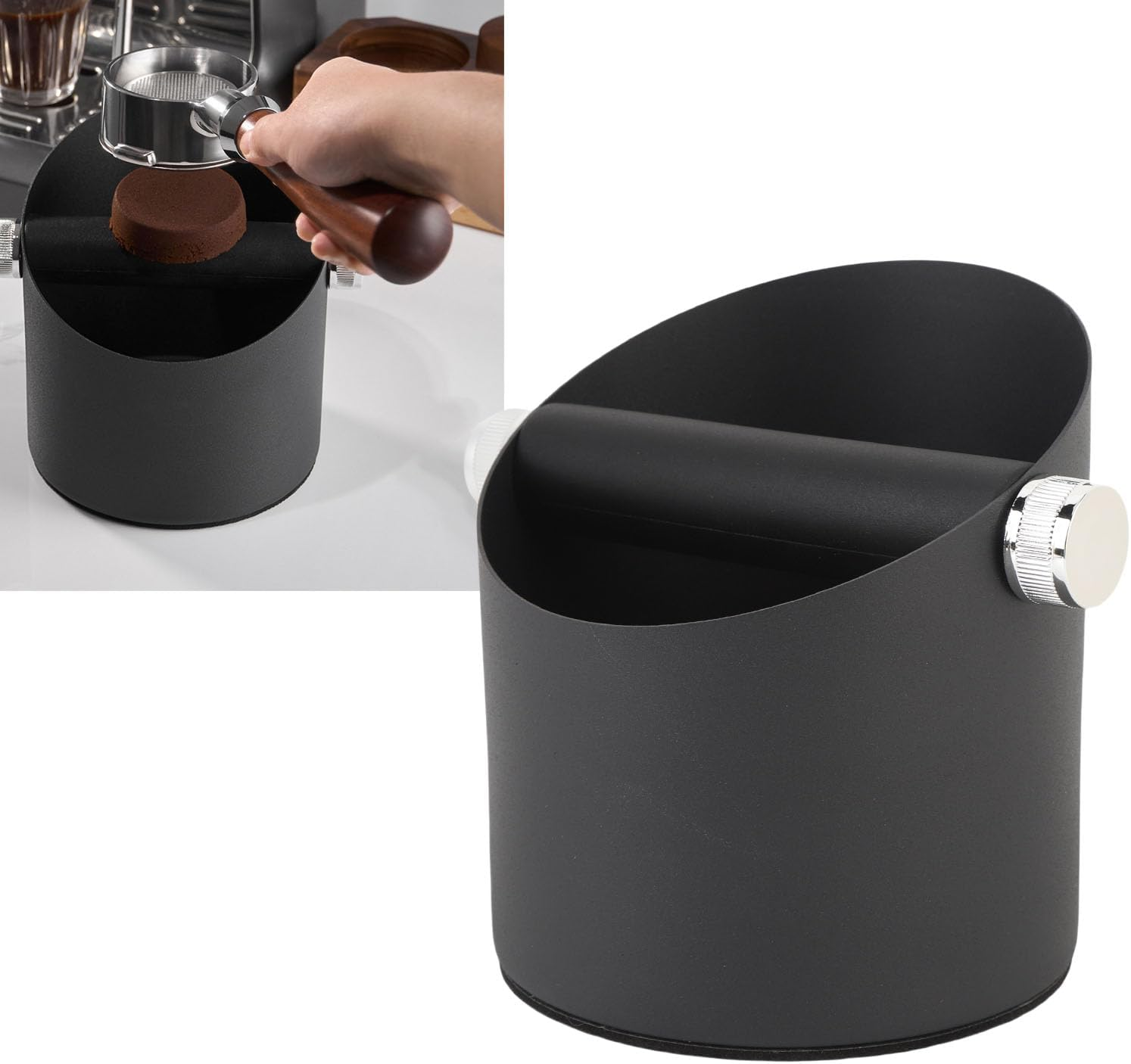 Generic Coffee Knock Box, 5.3 X 5.9In Carbon Steel Espresso Grounds Container with Removable Knock Bar for Home Cafe Use (Black) - Black image number 2