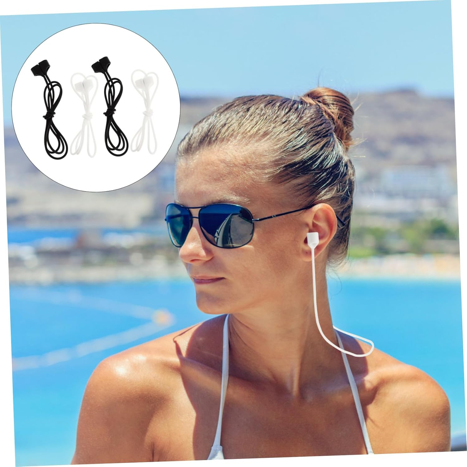 TEHAUX 4Pcs Magnetic Earphone Anti-Lost Straps for Wireless Headset Silicone Lanyards, 70Cm Open Style Anti-Theft Ropes Suitable for Travel and Daily Use, Black and White image number 1