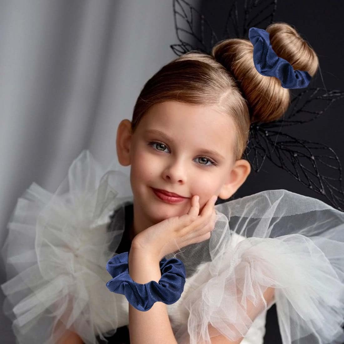 BIRLOZA Pack of 2 Silk Hair Bobbles Women'S Scrunchies Scrunchie Silk Hair Ties Hair Band Satin Hair Rings Elastic Thick Bands for Hair Clip Women Hair Accessories (Dark Blue) image number 4