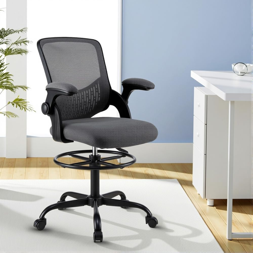 Artiss Office Chair Drafting Chairs Stool Home Office Computer Desk Chair Studios Mesh Grey image number 1