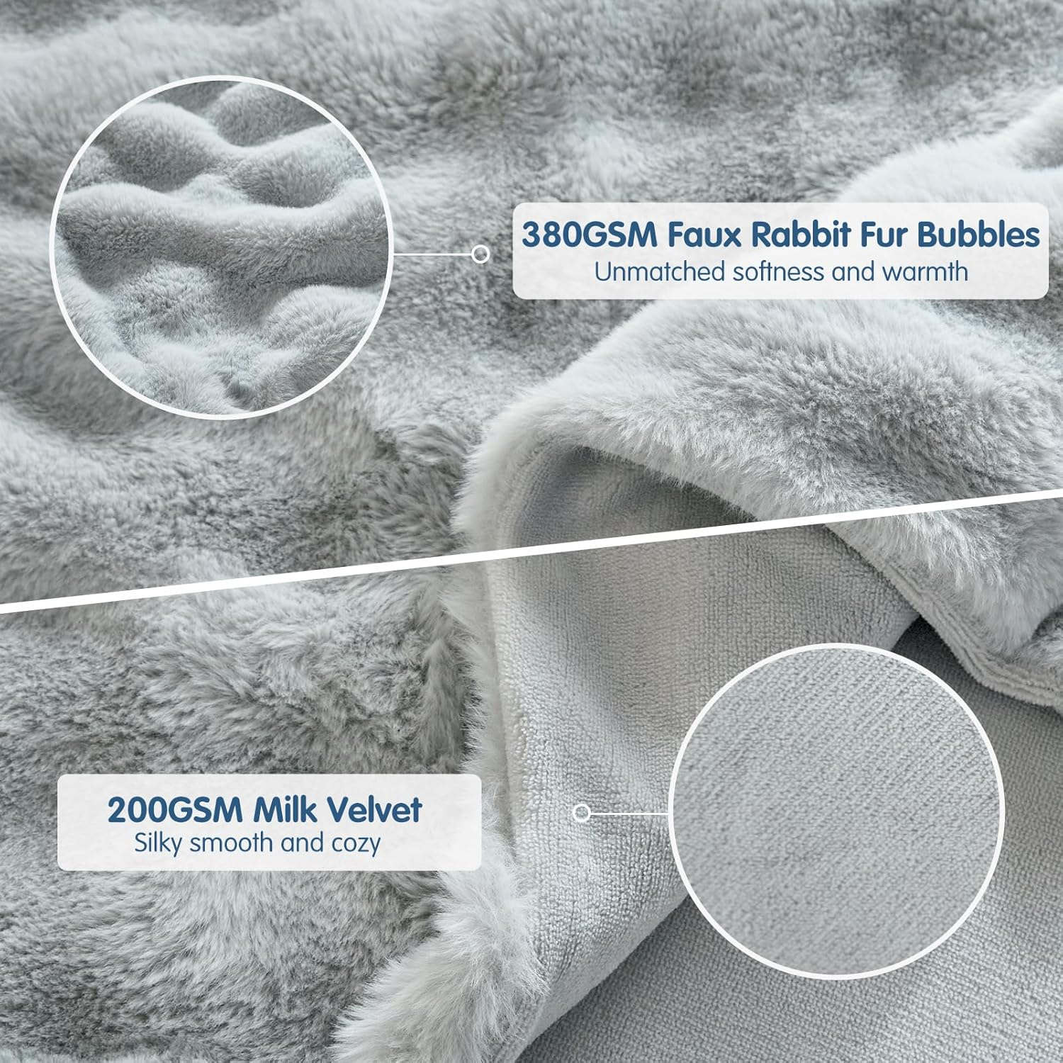 Tokokimo Plush Duvet Cover 240 X 260 Cm with 2 Pillowcases 65 X 65 Cm - Warm Winter Plush Rabbit Fur Bedding Set 240 X 260 Cm with Zip, Grey image number 6