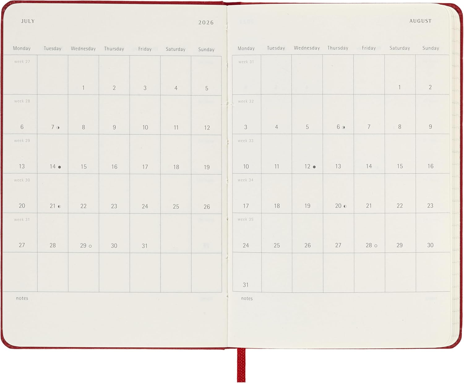 Moleskine - 2026-12 Month Weekly Notebook Hard Cover Diary - Pocket - Scarlet Red image number 1
