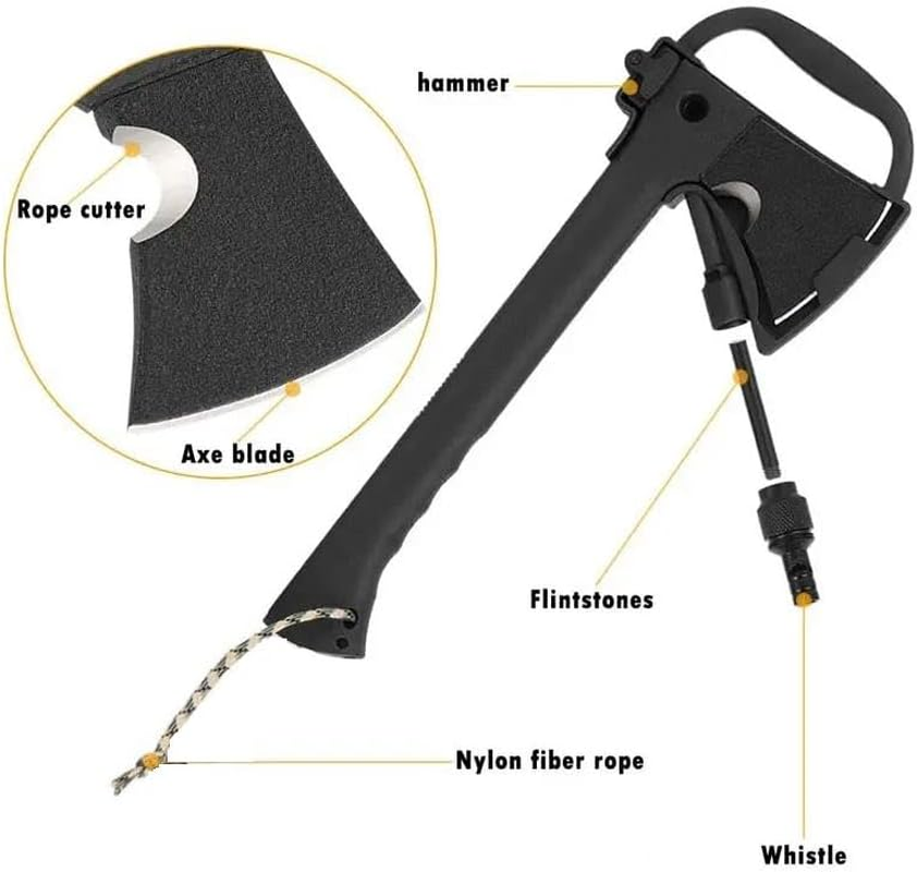 Camping Axe Survial Axe with Multitool and Durable Materials, Sharp Blade, Non-Slip Handle, Fire-Starter, Hammer Design, Rope-Cutter, Emergency Whistle, a Heavy Duty Axe for Your Next Trip image number 4