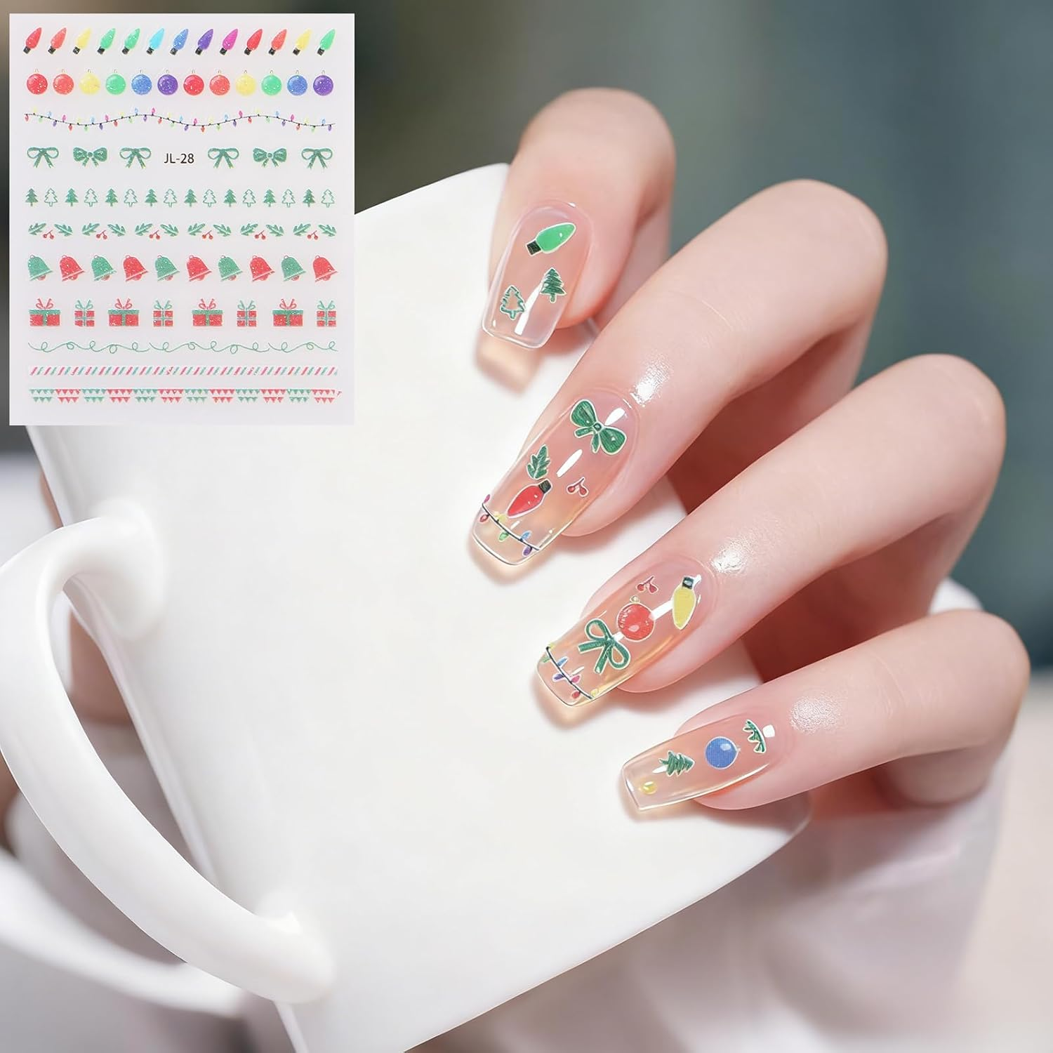 Bighan 30 Sheets Christmas Nail Art Stickers Self-Adhesive Designs with Christmas Trees Snowflakes Snowmen Reindeer Santa Hats Nail Stickers Decals image number 5