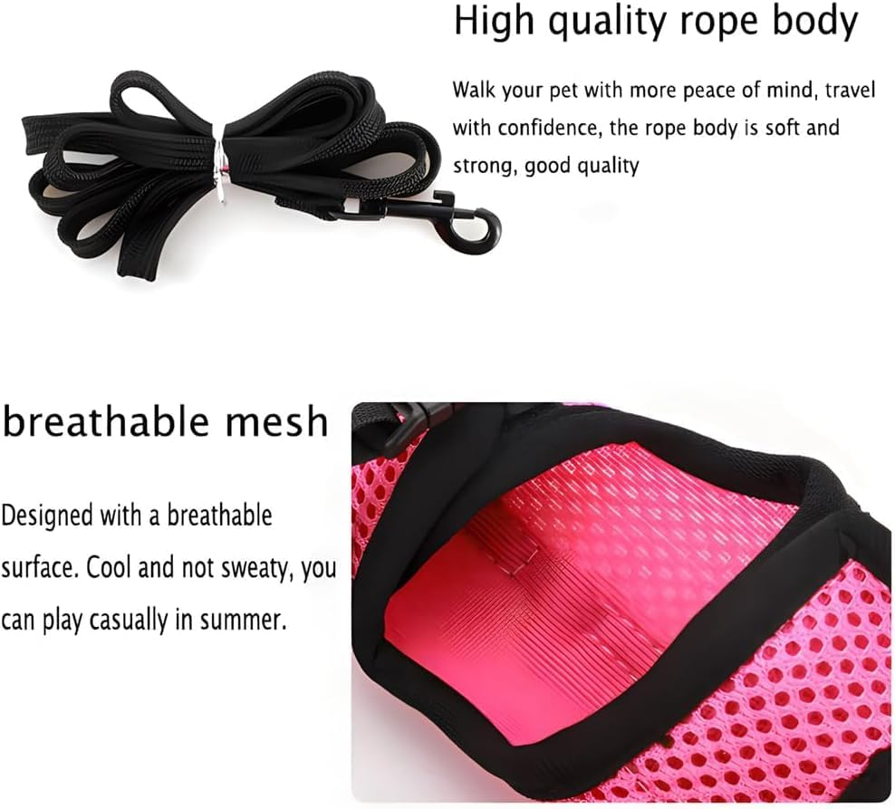 Rabbit Harness and Leash Set, Bunny Vest Leash Proof Mesh Walking Training for Small Animal Pets Rat Hamster Squirrel Ferret Guinea Pig Bunny (Black, M) image number 3