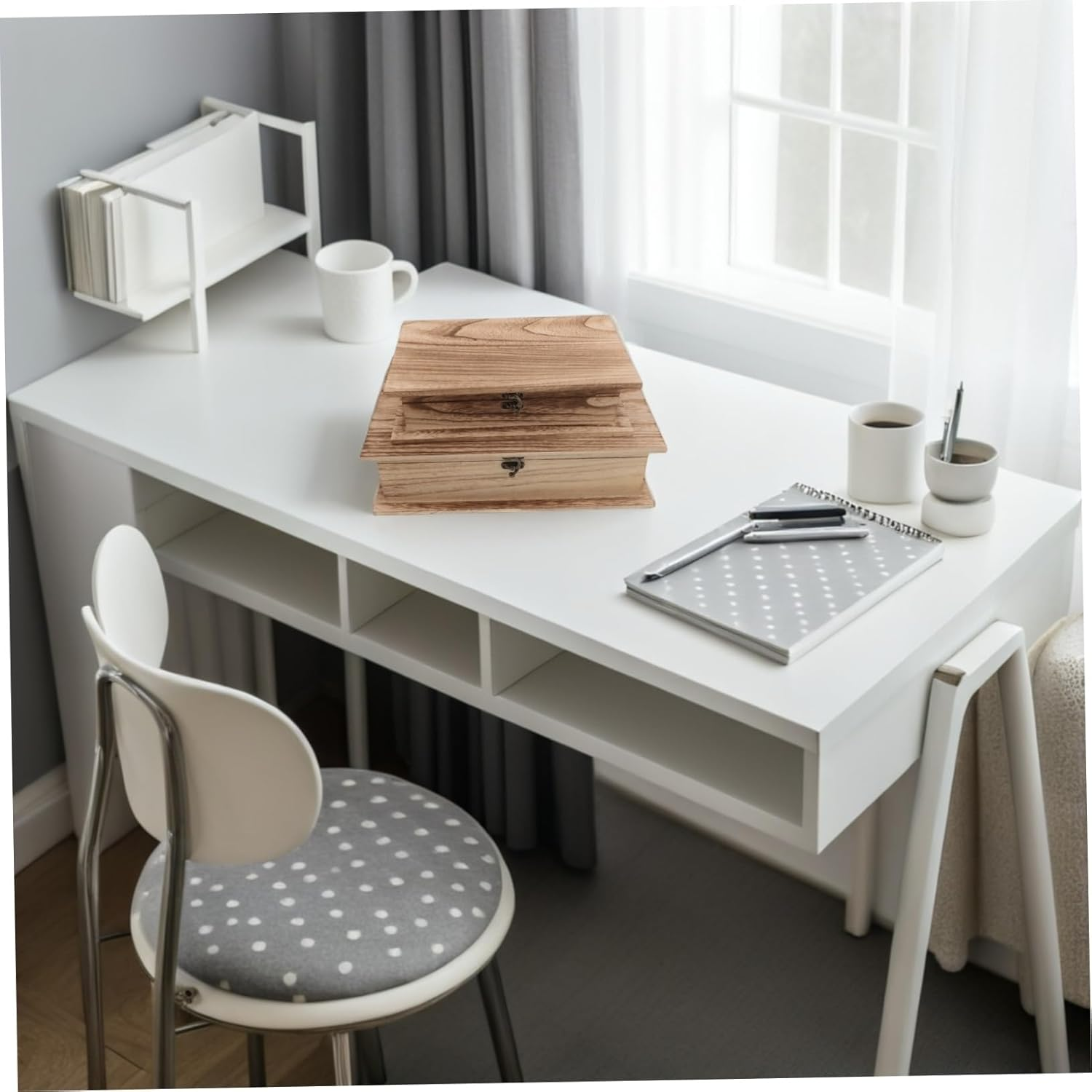 2Pcs Wooden Keepsake Box Decorative Flip Lid Jewelry and Trinket Organizer Natural Finish for Storing Books Cards and Valuables image number 4