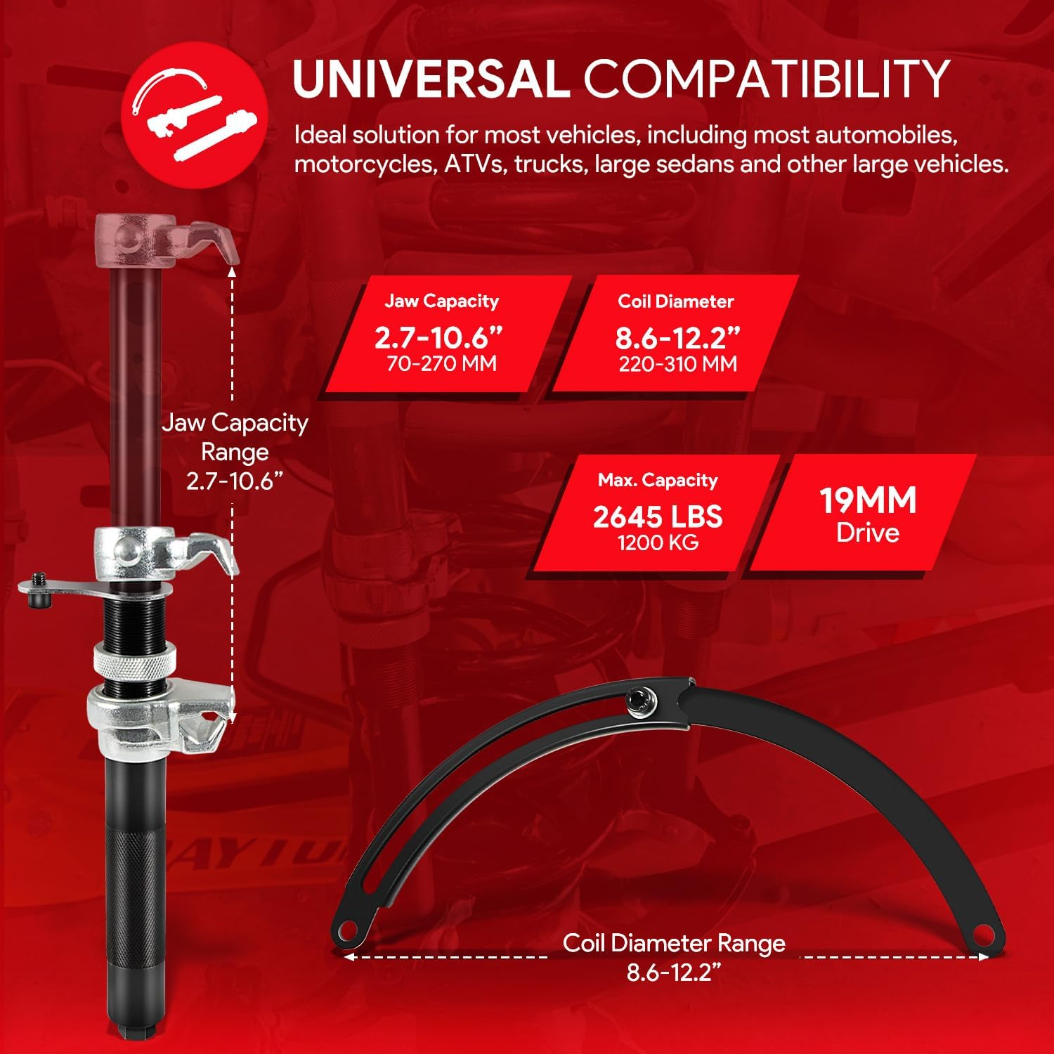 Upgrade Coil Spring Compressor Tool Automotive, Heavy Duty Macpherson Strut Spring Shock Absorber Compressor Set with Safety Jaws and Holder, Max Load.2645Lb for Car Motorcycle Truck ATV UTV image number 1
