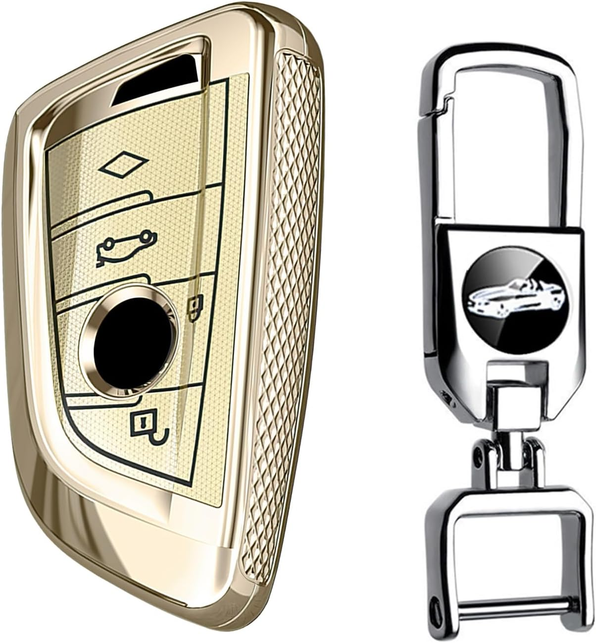 Ontto PC Car Key Fob Cover Fit for BMW G30 G05 X5 F15 X6 F16 7 Series G11 X1 F48 F39 X4 X3 F40 2021 4 Buttons Smart Key Case Shell Keyring Key Holder Bag Keychian Accessories