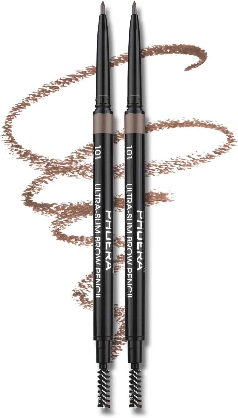 PHOERA Eyebrow Pencil - Natural Look, Black, Easy to Use, Long-Lasting, Waterproof, Precise Application, Vegan & Cruelty-Free (2PC 105, 0.16G)