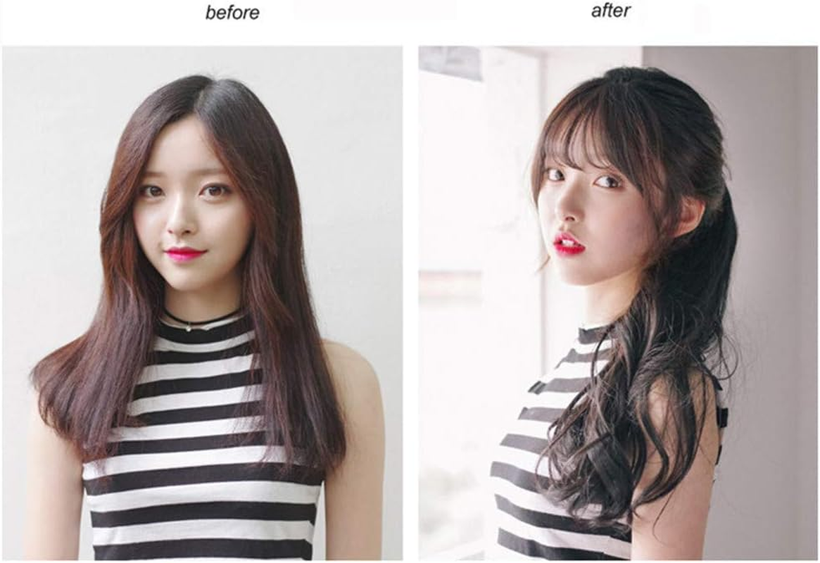 Natural Synthetic Hair Extension with Bangs and Mini Fashion Bangs with Clip (Dark Brown) - Dark Brown image number 2