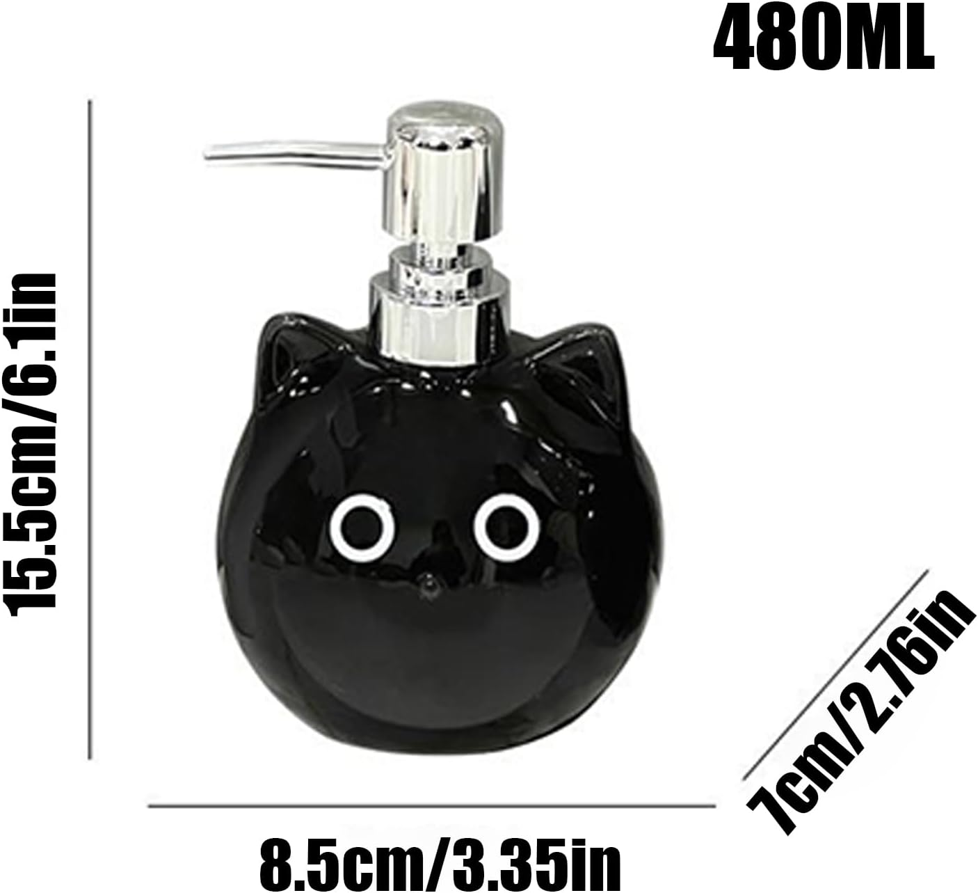 Furtryvl Hand Soap Refill Bottles,480Ml Lightweight Pump | Black Cat Ceramic Empty Soap Lotion Pump Bottle Dispenser | for Shampoo Body Toner Face Creams Body Lotion Travel Home Office Daily image number 4