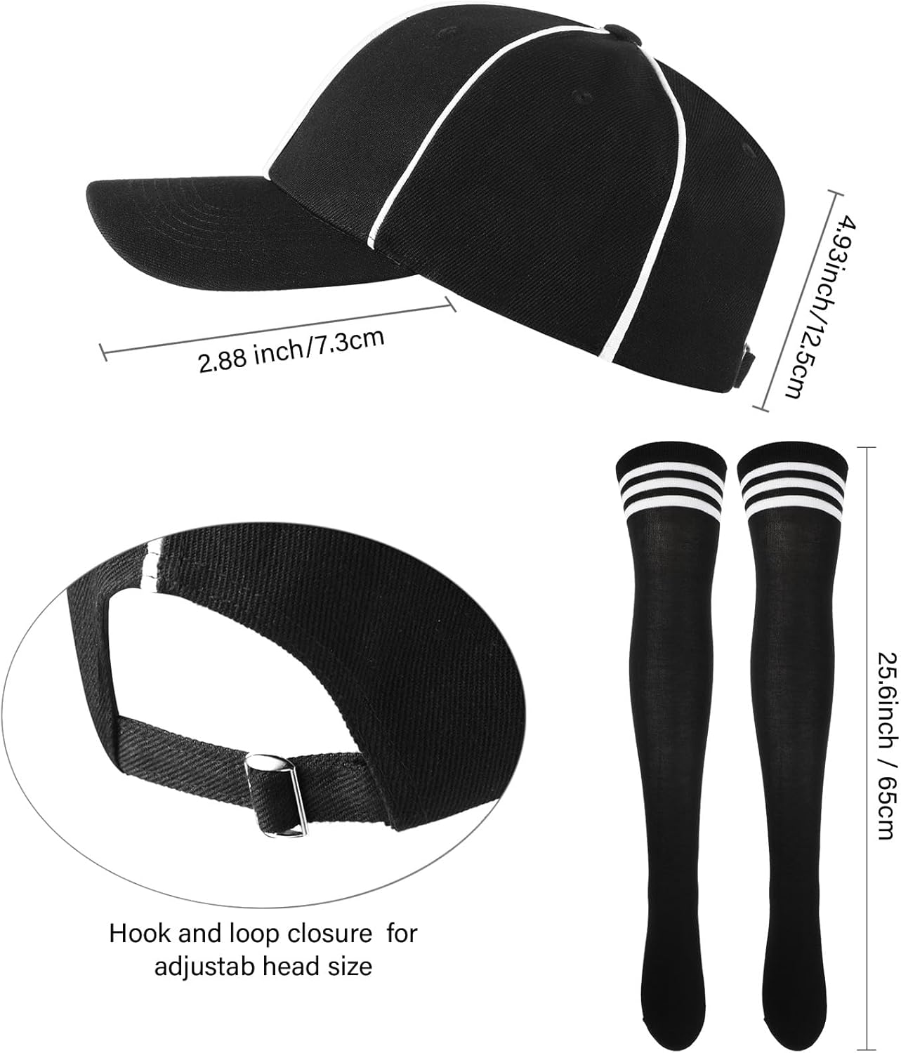 Women Referee Costume Black and White Stripe Ref Shirt Jersey Shorts Referee Hat for Carnival Party Halloween Cosplay Party image number 5