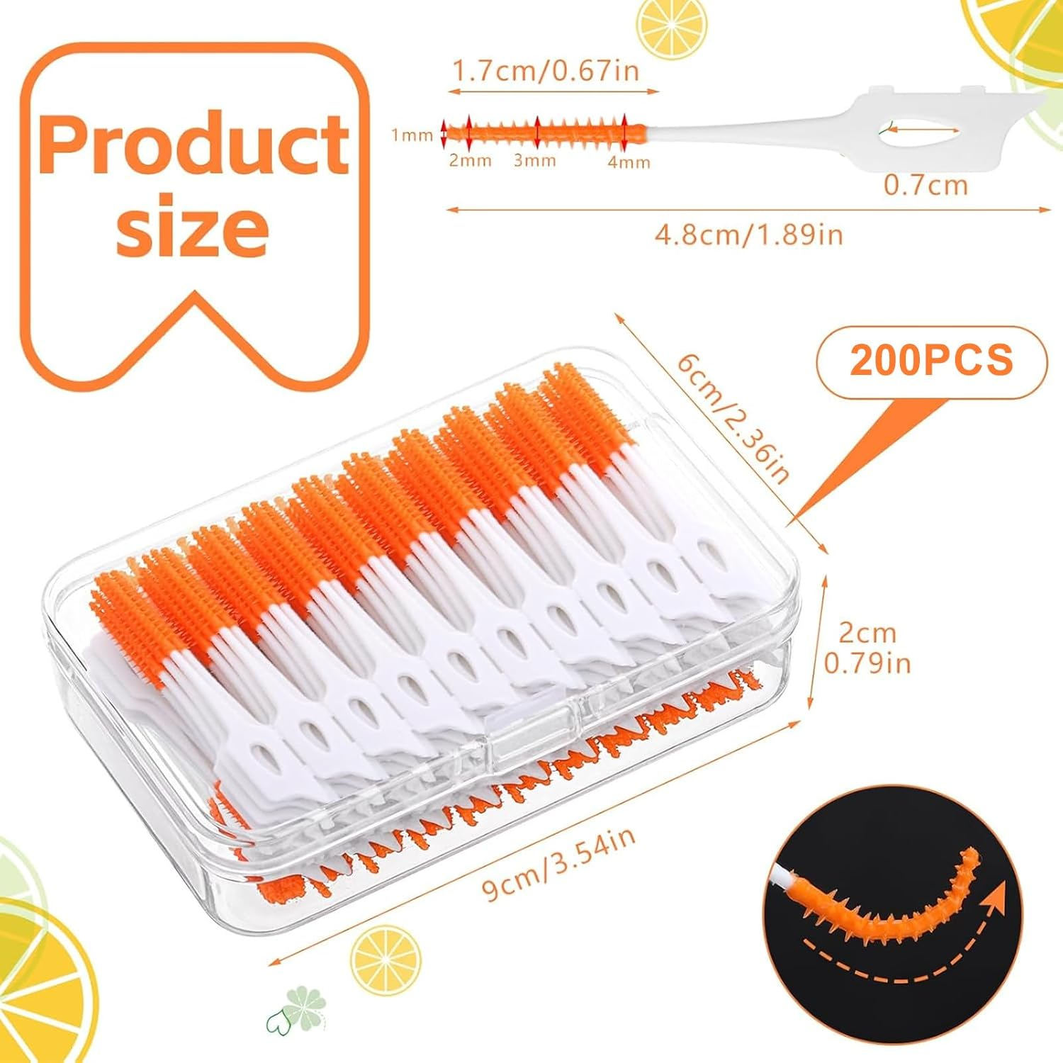 Dental Floss Picks Soft Interdental Brush, Braces Brush, Floss Picks for Teeth, Disposable Interdental Brush, Suitable for Cleaning Teeth Health (Orange) - Blue image number 5