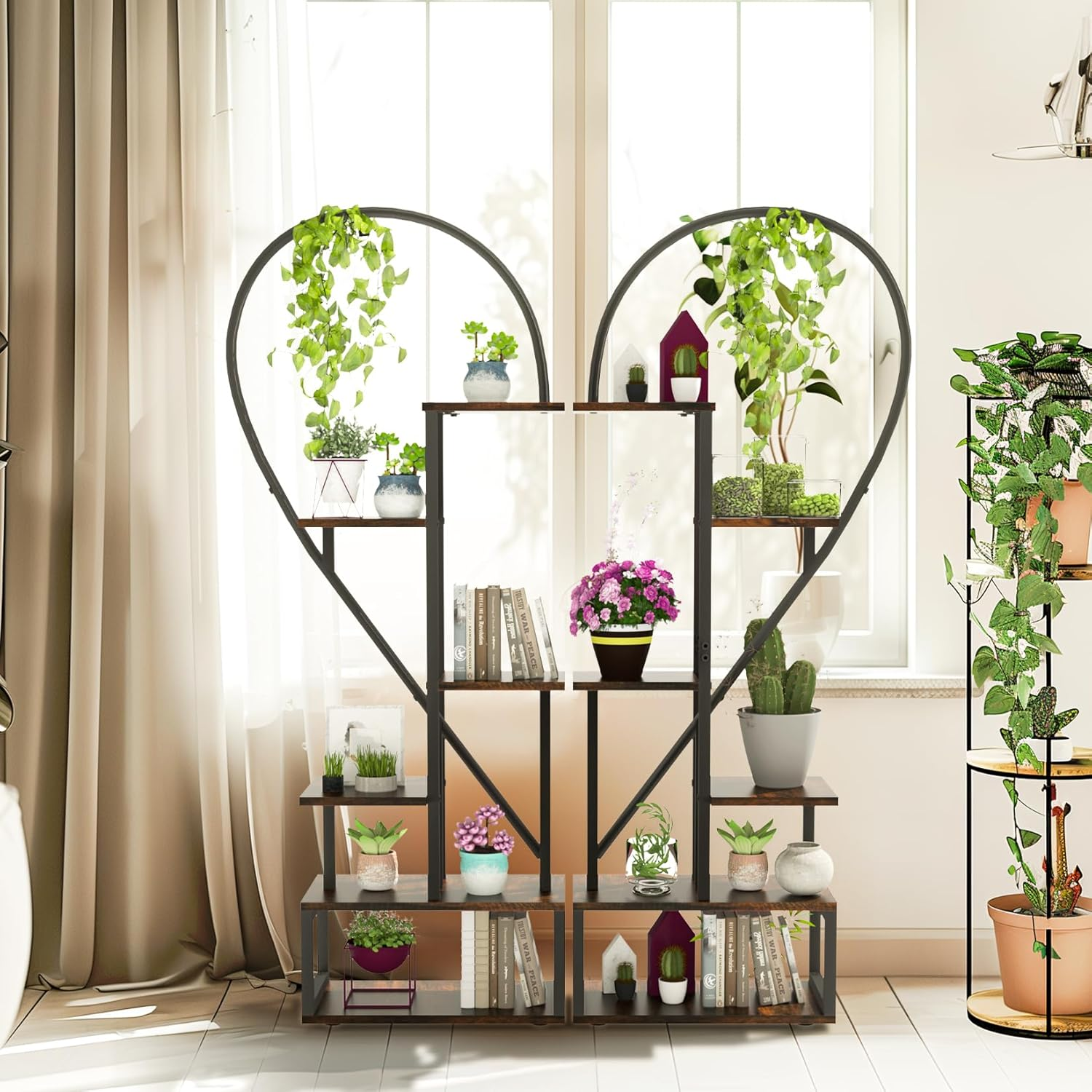 Metal Plant Stand Indoor: 6 Tier Plant Shelf Creative Heart Shape Flower Stand Ladder Plant Holder for Home Patio Lawn Garden (2 Pack) image number 3