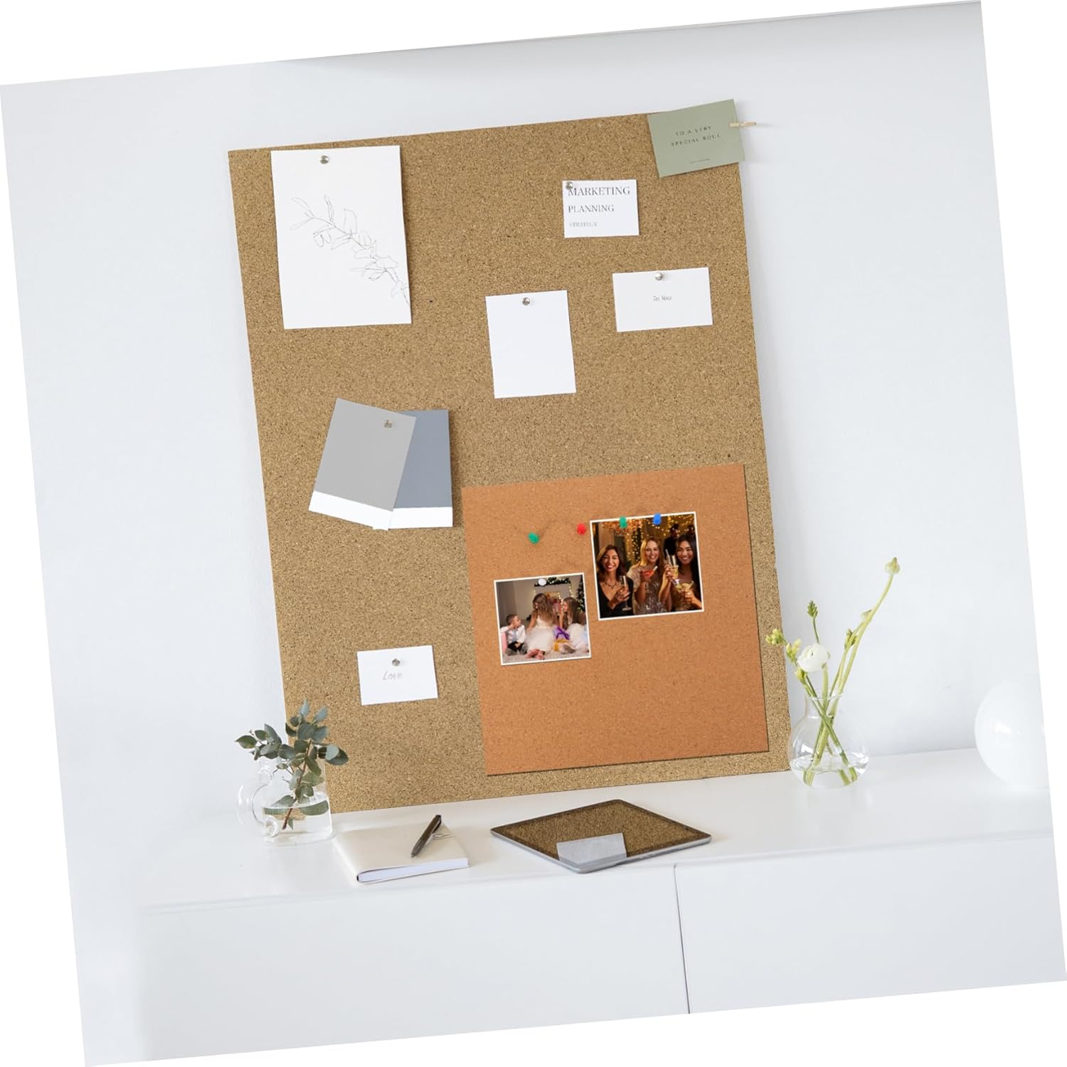RORPOIR 1Set Self-Adhesive Cork Bulletin Board Notice Board for Classroom Home Office Creative Memo Display for Notes Photos Reminders Easy to Use image number 1