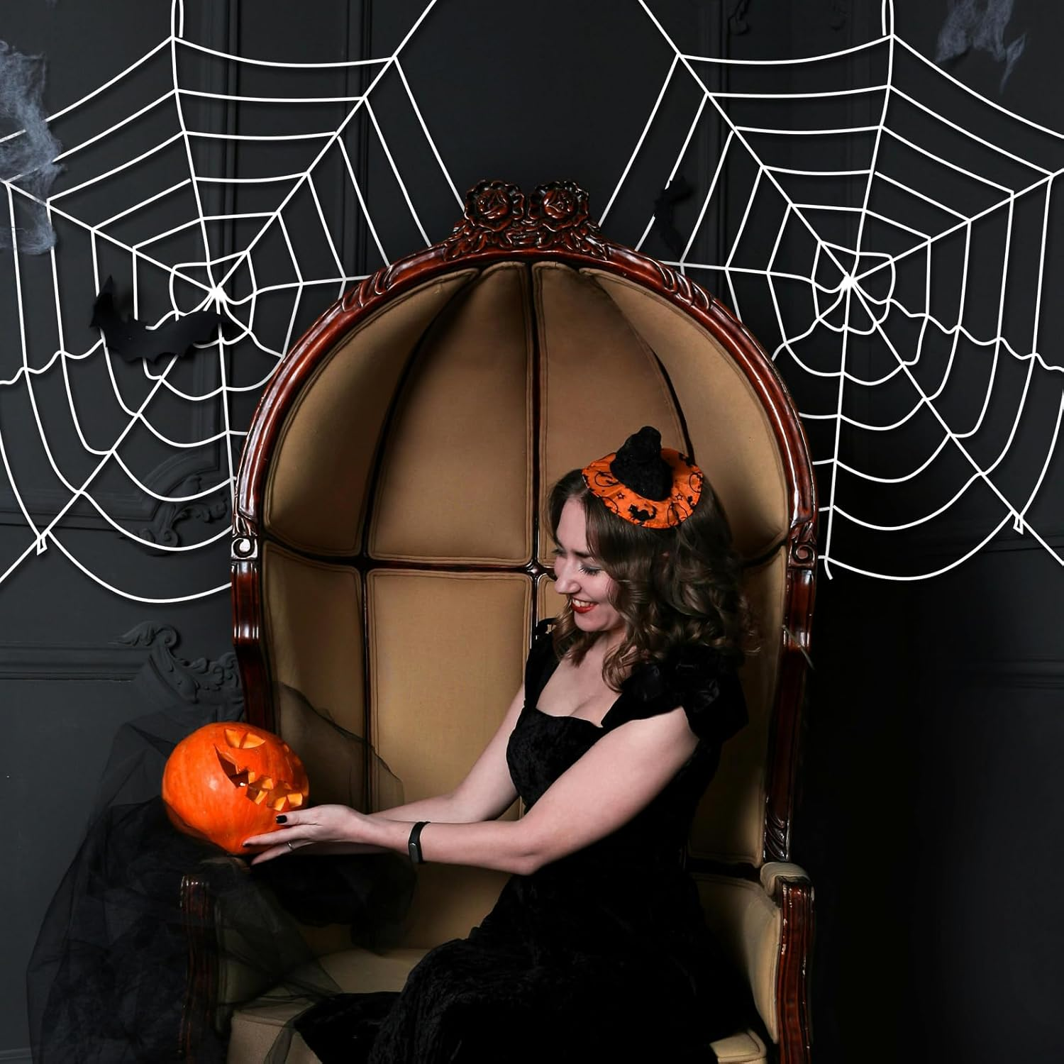 Giant Halloween Spider Web Decoration &ndash; Large round Stretchy Cobweb Rope Prop for Haunted House, Porch, Window, Indoor and Outdoor Party Decor image number 2