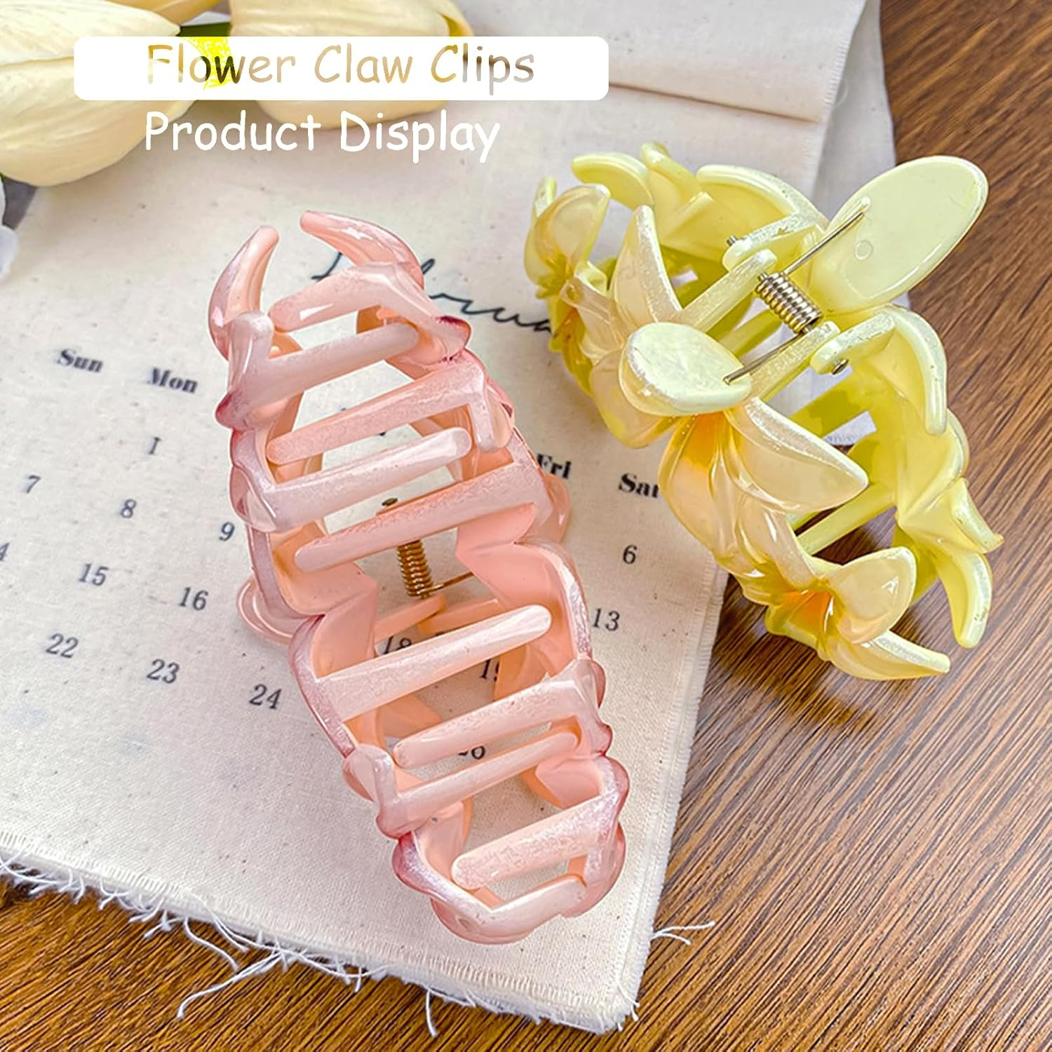 NATOSU 4 Pieces Flower Hair Claws Clips Strong Hold Large Claw Clips for Thick Hair Non-Slip Hair Clips for Women Hawaiian Flower Claw Clips image number 5