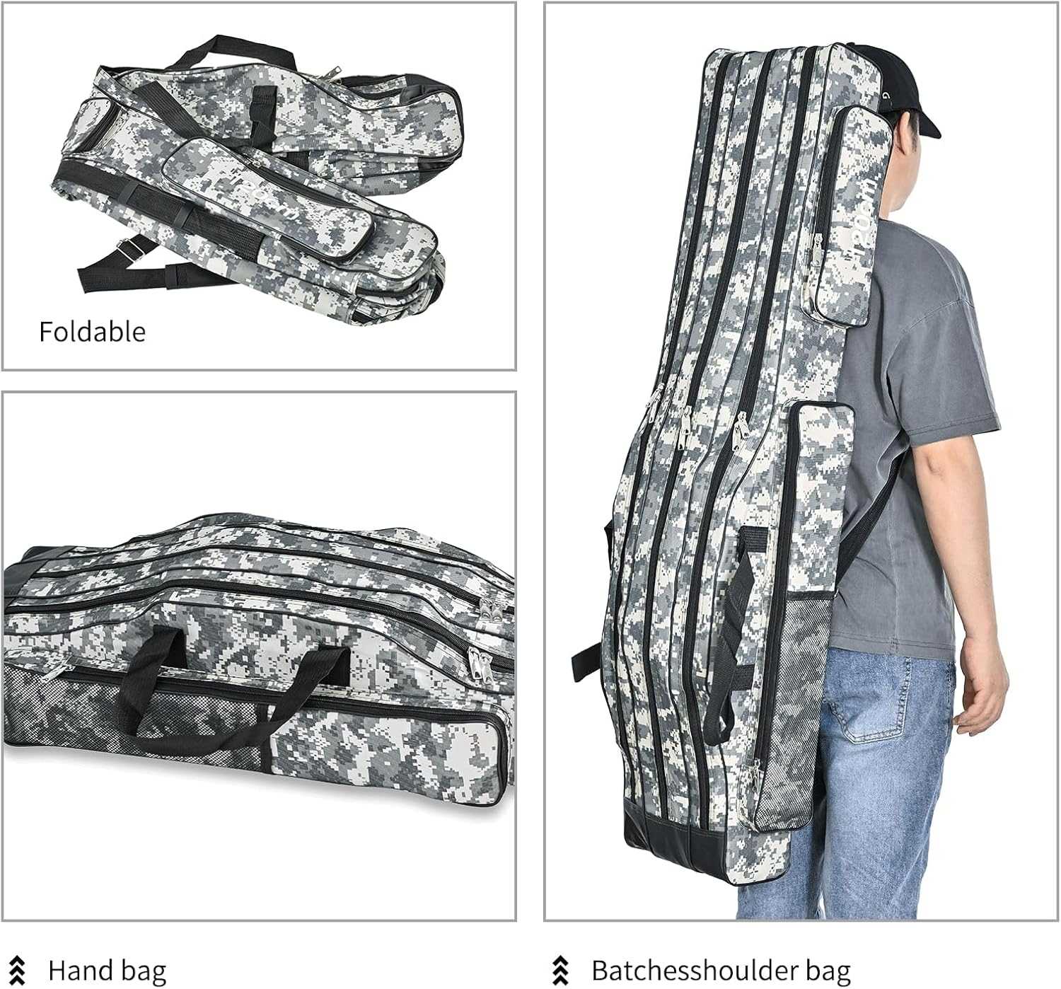 Portable 3 Layers Fishing Pole Bag Durable Oxford Folding Fishing Rod Reel Carry Case Tackle Storage Bag Case Waterproof Camouflage Travel Fishing Carrier (Yellow 150Cm)