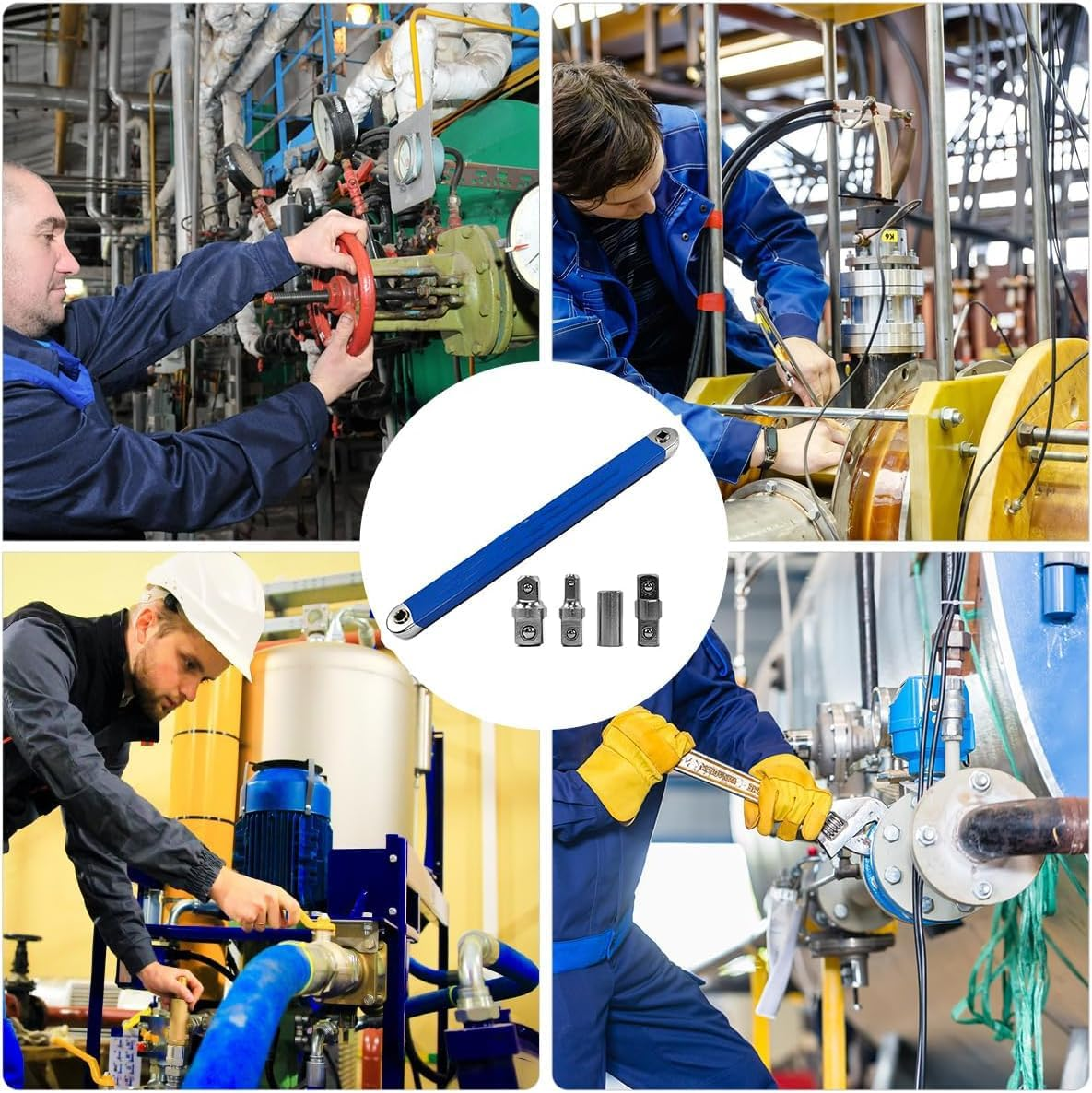 Tight Reach Extension Wrench Set with 1/2", 1/4" and 3/8" Square Drive Adapters，Impact Ready Offset Extension Wrench Non-Swivel Leveraging Ratchet for Small Place image number 5