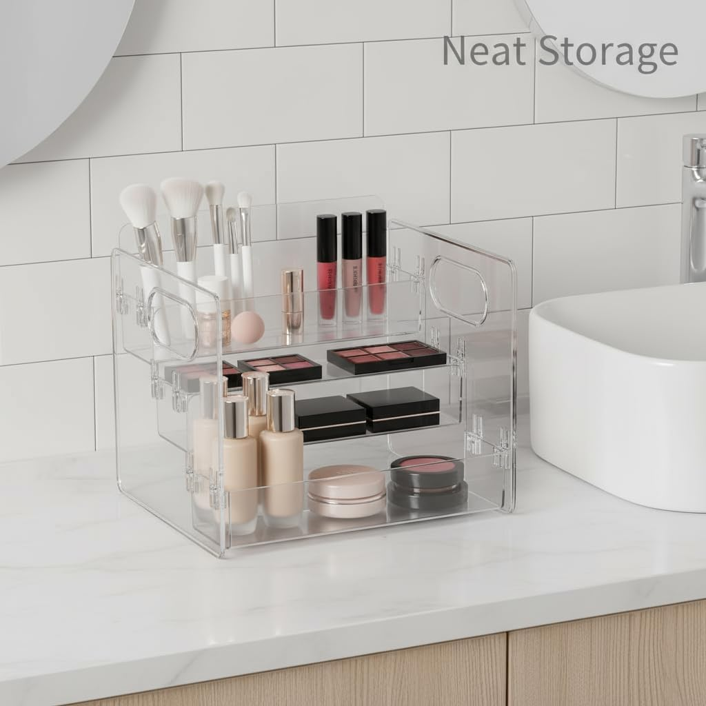 Transparent Cosmetics Storage Rack, Cosmetics Storage Display Cabinet, Suitable for Brush, Lipstick, Face Cream and Other Beauty Products Storage Solutions, Bathroom Washing Storage，Kitchen Storage image number 2