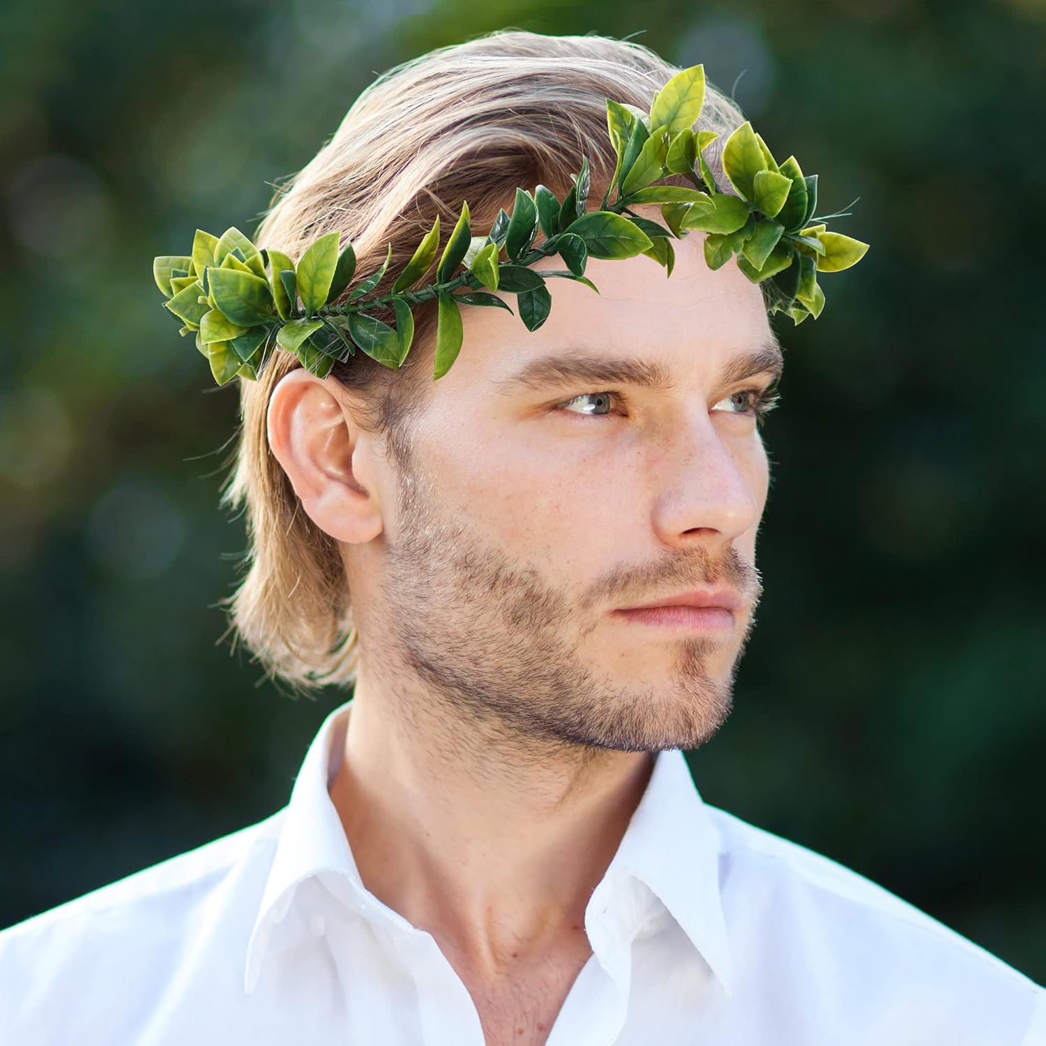 MOSTORY Handmade Green Laurel Leaf Crown Headband for Men&rsquo;S Wedding Greek Elf God Headpiece for Toga Costume Hair Accessories Groom Queen Prince Mardi Gras Party Carnival Renaissance image number 4