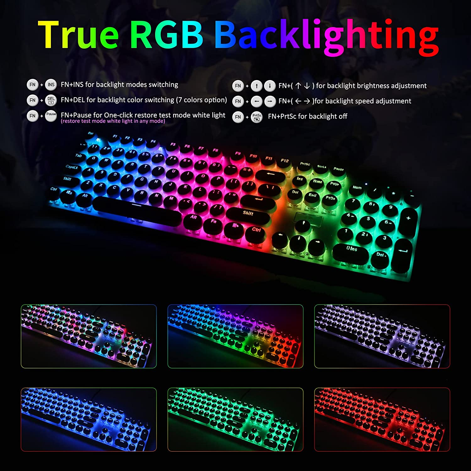 HUO JI Z-88 Retro Mechanical Gaming Keyboard, Programmable RGB Backlit, Blue Switch -Tactile & Clicky, Typewriter Style, Water Resistant 104 Keys Anti-Ghosting for Mac PC, White