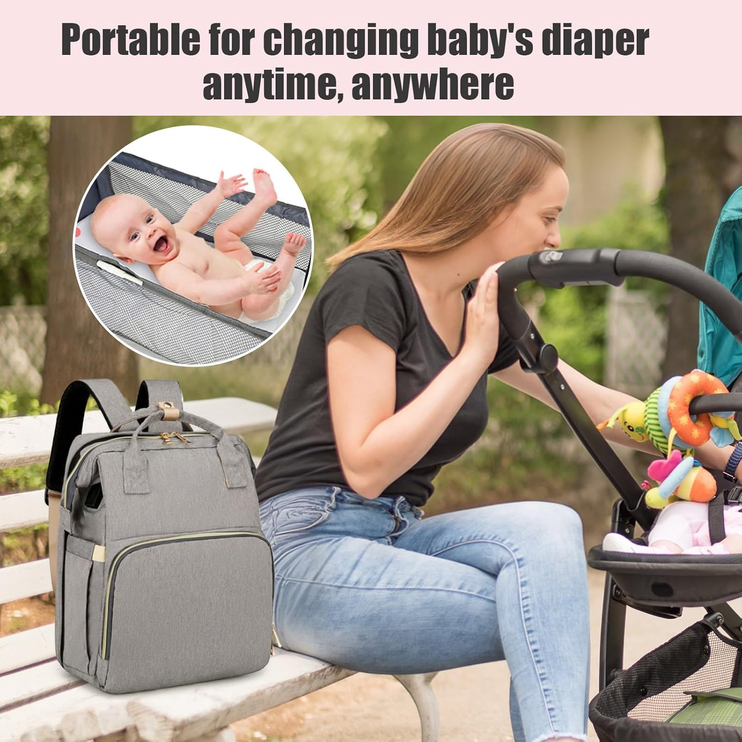 Baby Changing Bag: Waterproof Travel Bag, Lightweight Design with Multi-Function Accessories for Car Hospital | Airplane & Outdoor Activities Baby Bags Organizer - All Grey image number 4