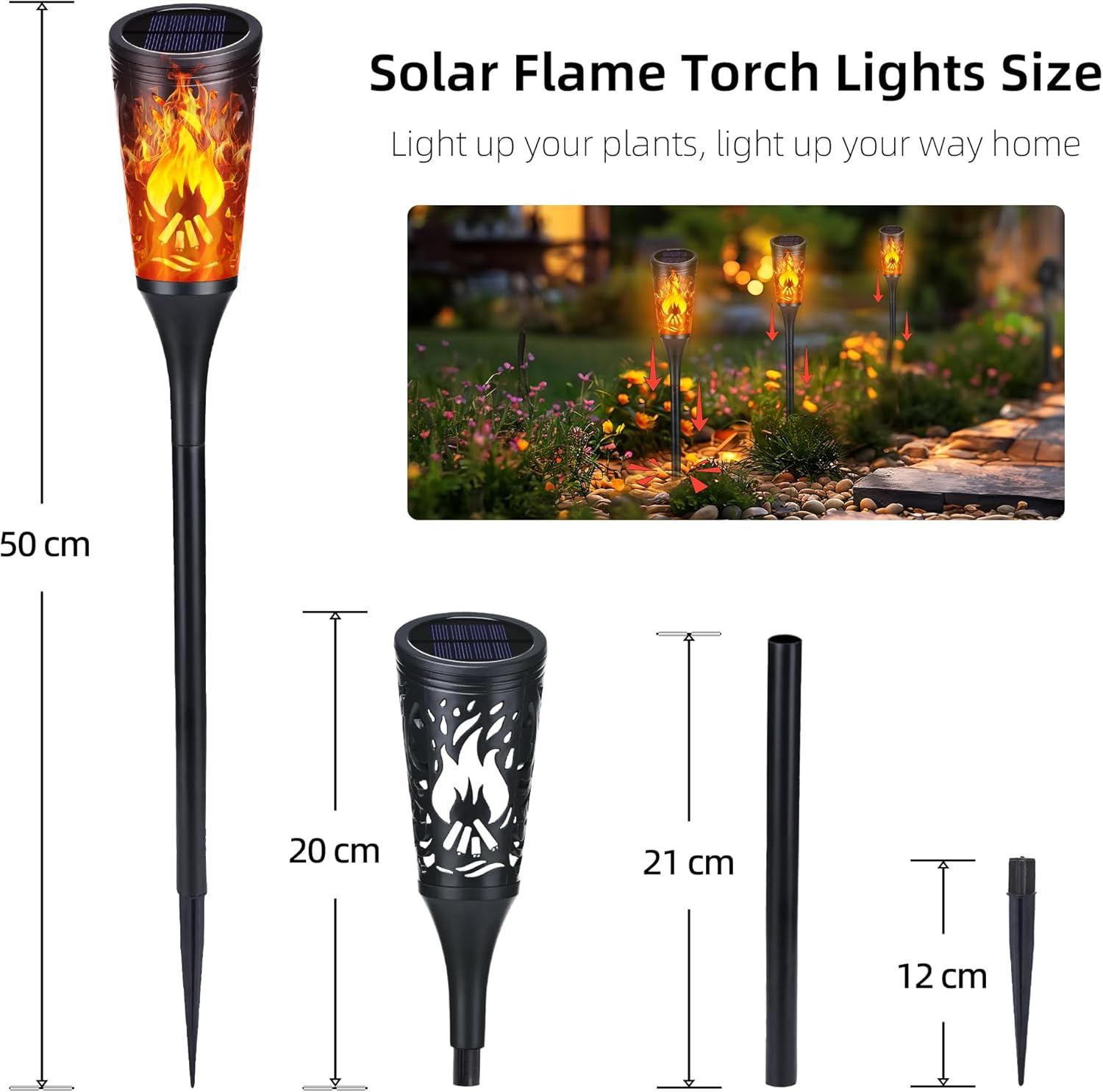 Toodour Solar Halloween Lights Outdoor, 6 Pack Solar Torch Lights with Flickering Flame, IP65 Waterproof Yard Landscape Decoration Outdoor Light for Garden Pathway Lawn Patio Halloween Decor image number 6