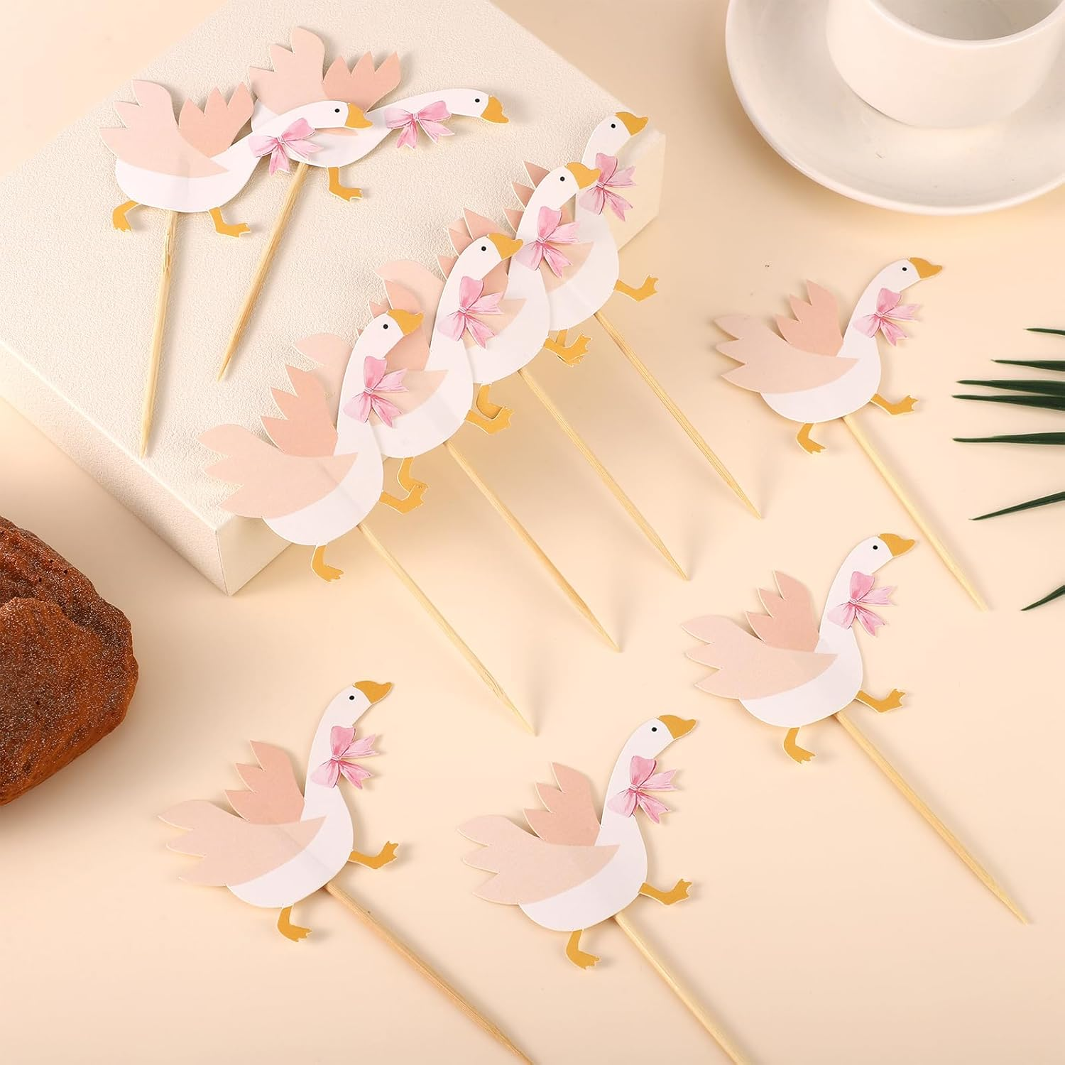 Lyreh 24Pcs Silly Goose Party Cupcake Toppers, Paper Funny One Bow Silly Goose Cupcake Decoration Accessories for Animal Theme Party Birthday Cake Supplies Dessert Decor