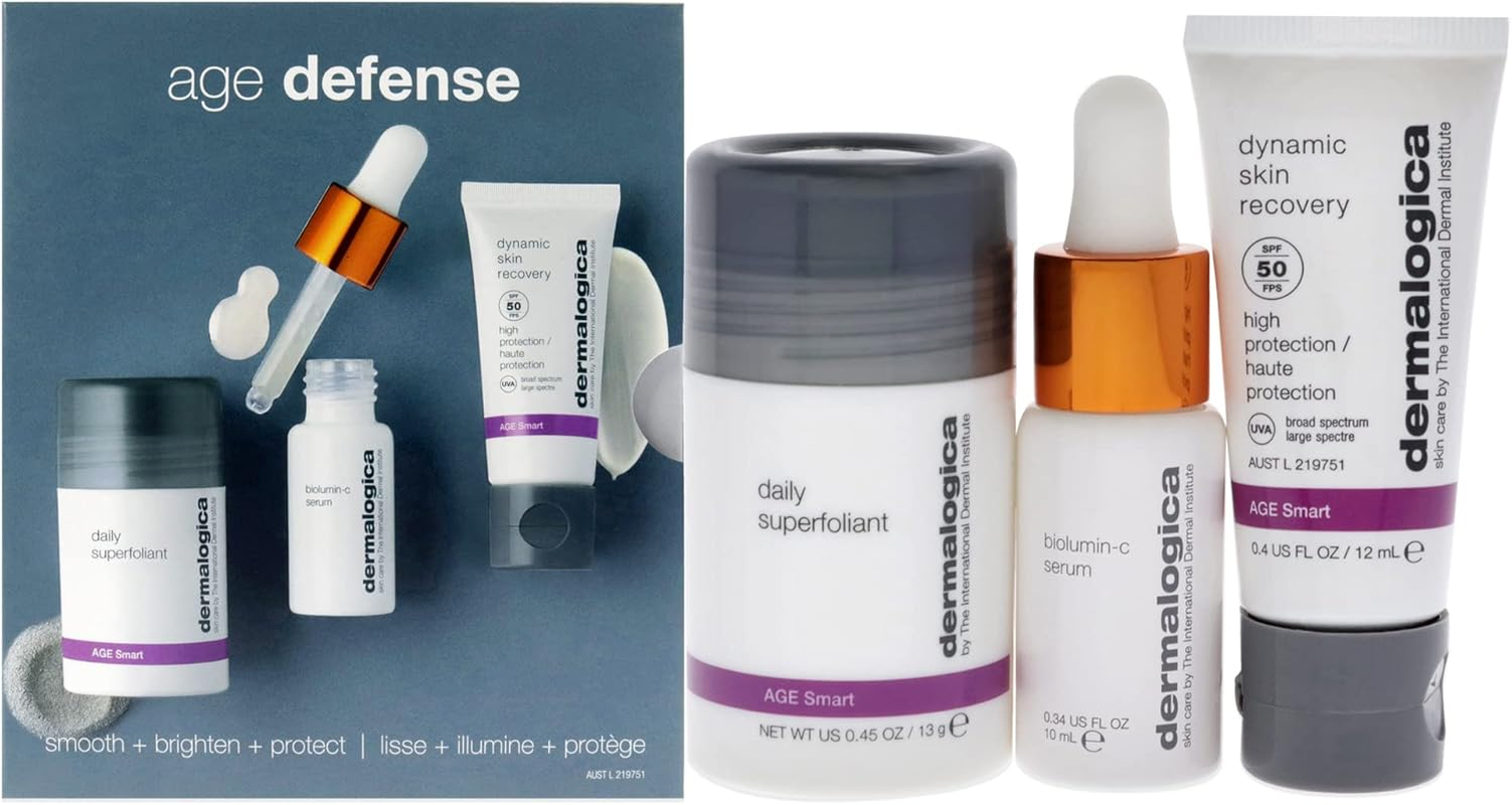 Dermalogica Age Defense Kit for Unisex 3 Pc 0.45Oz Daily Superfoliant, 0.34Oz Biolumin-C Serum, 0.4Oz Dynamic Skin Recovery SPF50 image number 1