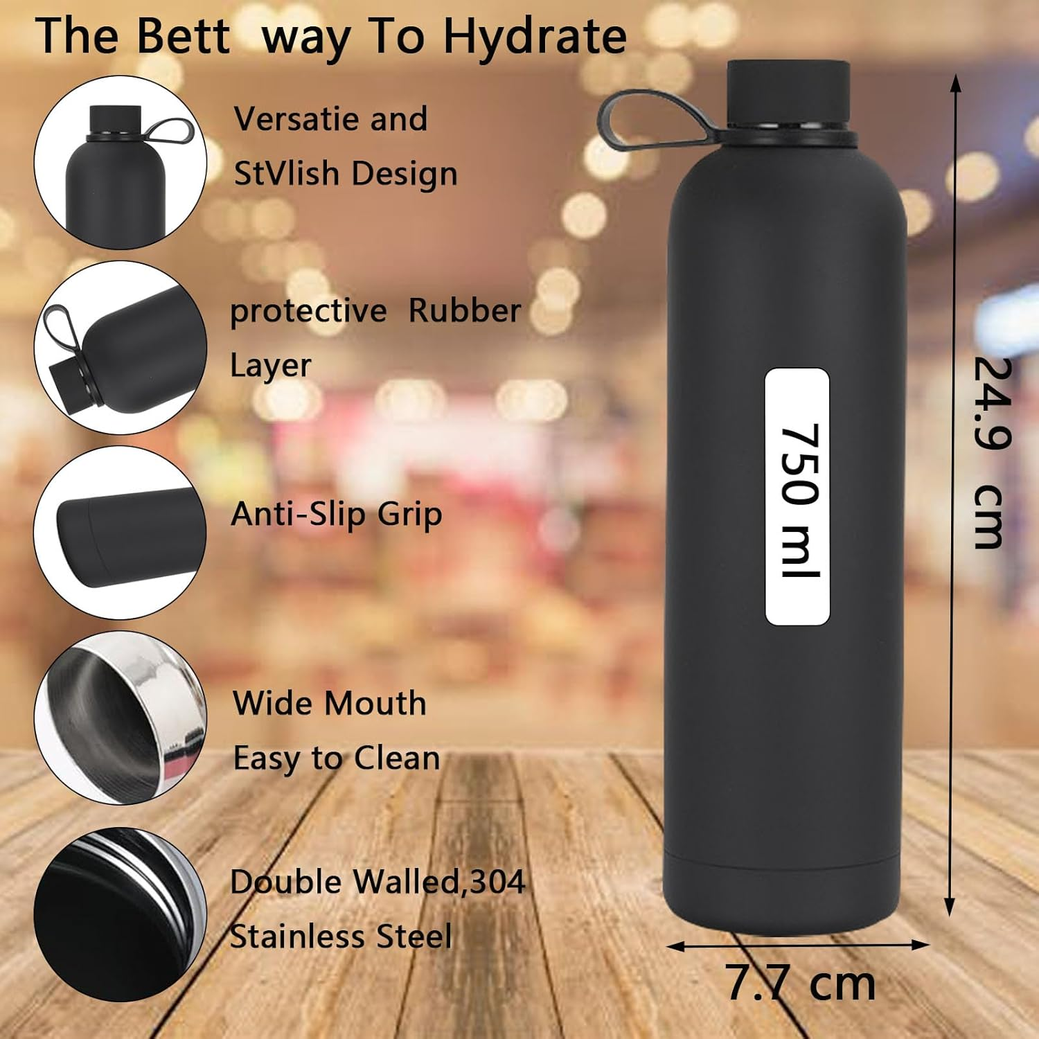 Sports Water Bottle Stainless Steel Water Bottles 750 Ml, Insulated Water Bottle, Leakproof Insulated Water Bottle Thermos Drink Bottle, Reusable Drop Resistant Suitable for Sports and Travel image number 1
