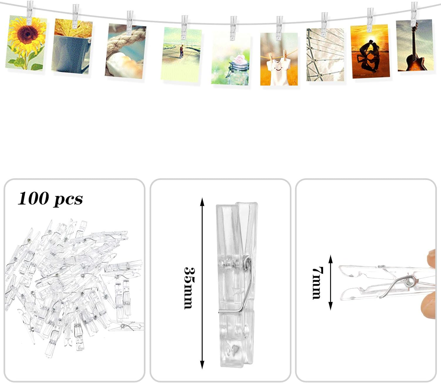 100Pcs Mini Clear Pegs for Hanging Photos, Tiny Photo Clips, Arts & Crafts, Weddings, Parties image number 6