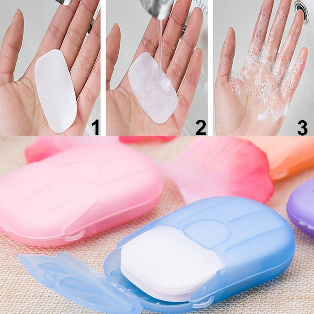 Esowemsn 6 Packs Portable Disposable Travel Hiking Washing Hand Bath Toiletry Paper Soap Sheets(Random Color)