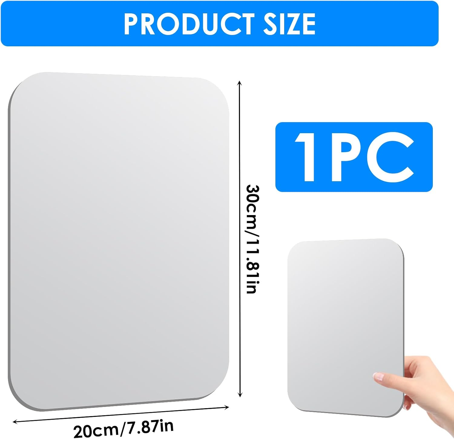 Large 30X20Cm Acrylic Shower Mirror, Fogless Bathroom Mirror with Adhesive Hook Shatter-Resistant Wall Mirror for Shaving & Makeup, Square Stick on Mirror anti Fog image number 4