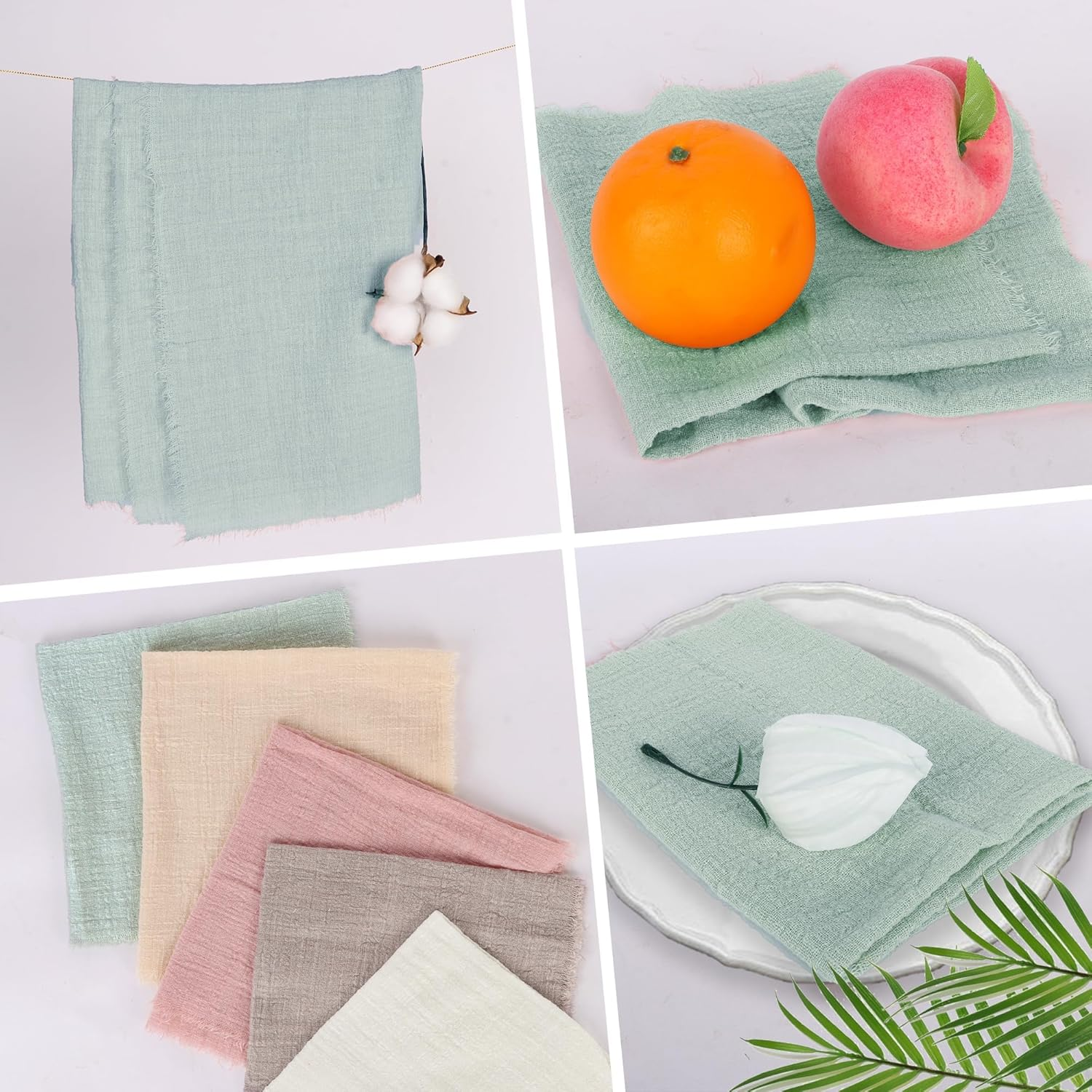 Plobeca Handmade Cloth Napkins,Cloth Napkin with Fringe Set of 12,Cotton Cloth Napkins 40X40Cm for Weddings Decorative Napkins, Dinner Parties, Everyday Use,Parties (Light Green) image number 3