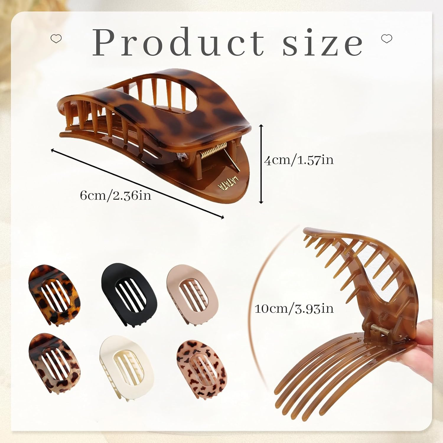 SI SEN Pack of 6 Flat Women'S Hair Clips, Flat Claw Clip, Strong Hold Side Hair Clips, for Thin and Thick Hair, Curved Design for Lying Down image number 1