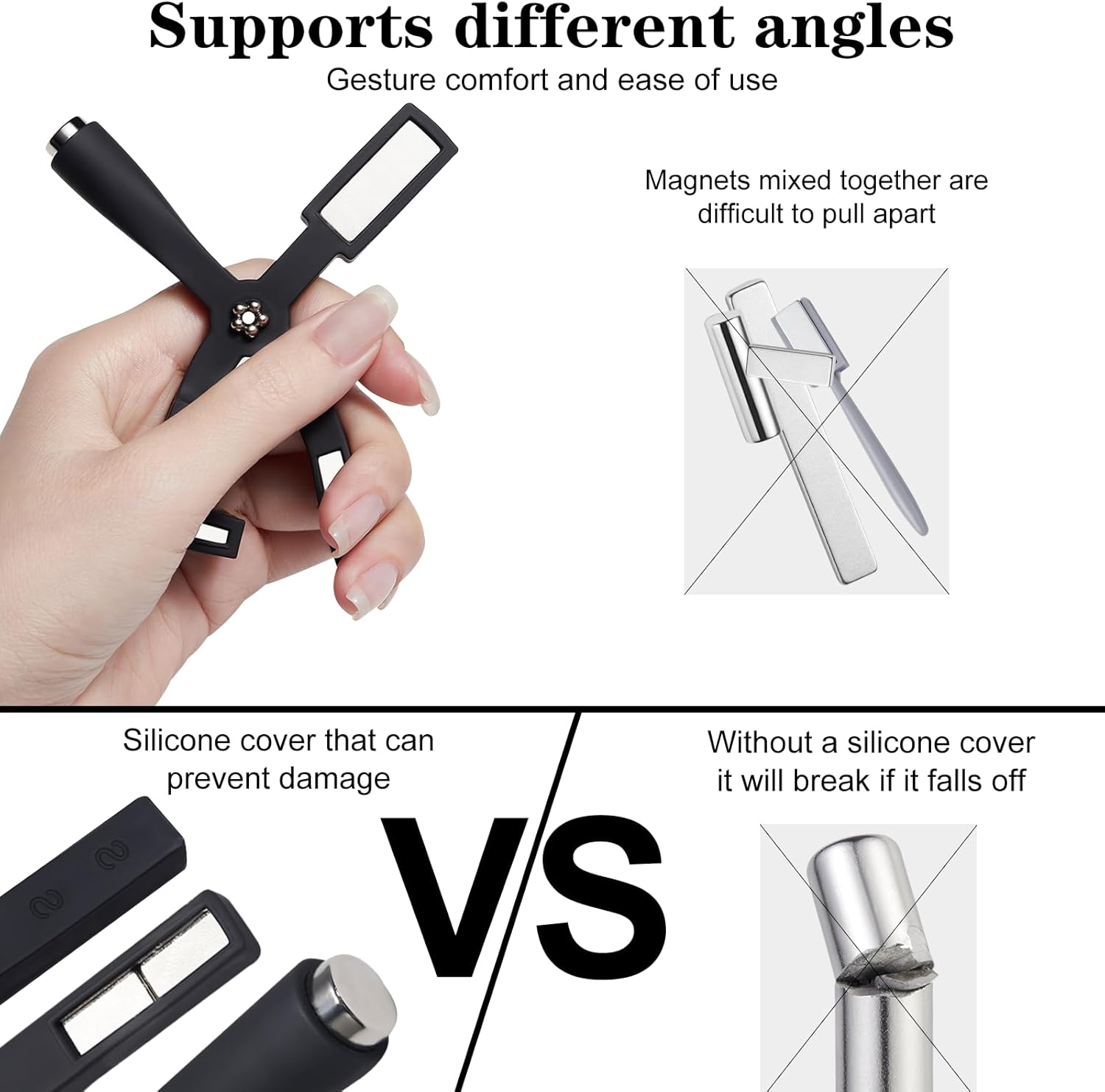 Vnjaoi 5 in 1 Nail Magnet Tool, Upgraded Nail Magnet Pens with Silicone Protective Case, Multi-Function Magnet Stick 3D Magnetic Cat Eye Gel Polish Nail Art, for 3D Magnetic, Salon, Studio or Home image number 3