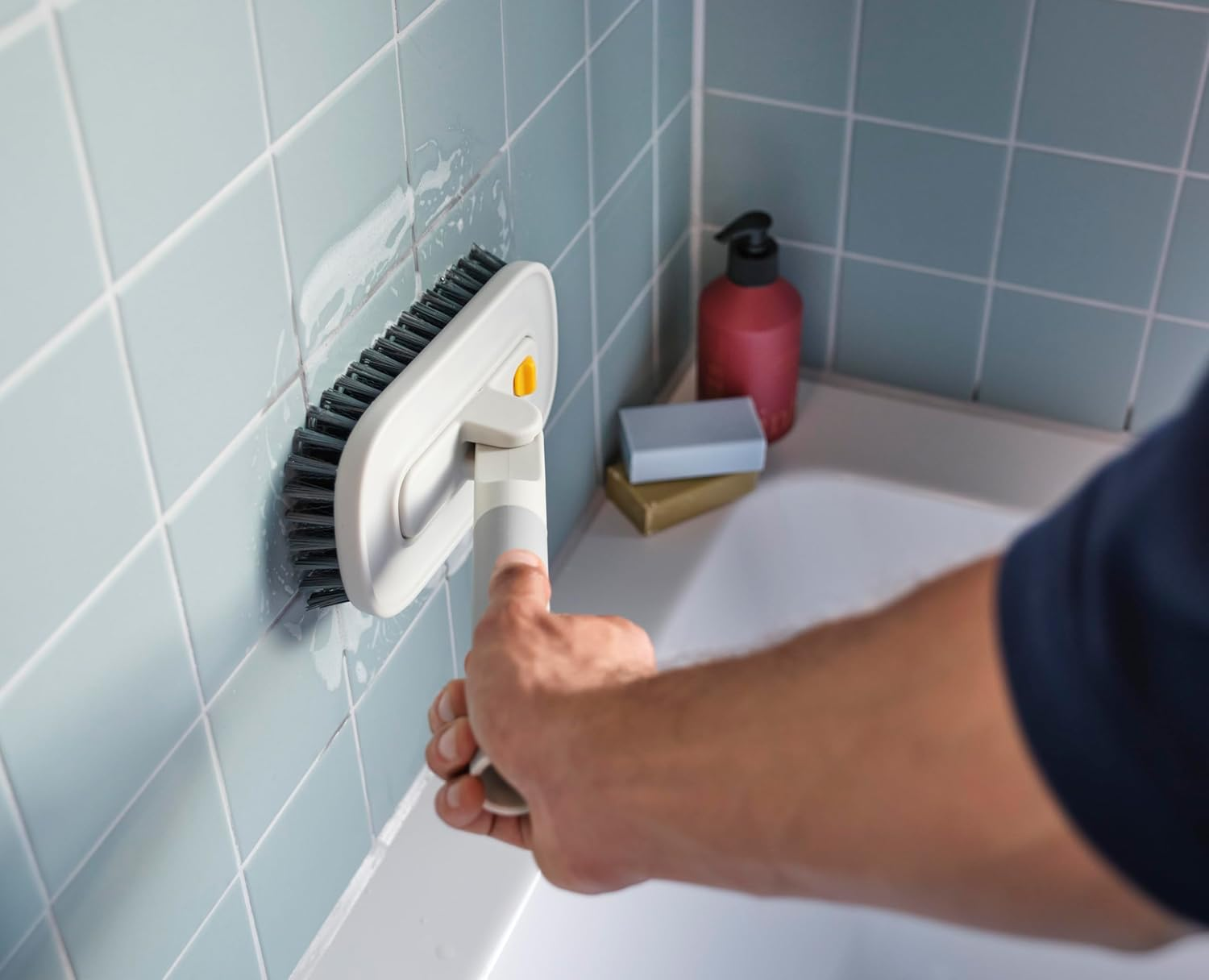 Joseph Joseph Cleantech 2-In-1 Tile Scrubber and Grout Brush with V-Shaped Bristles, Soft-Grip Handle image number 5