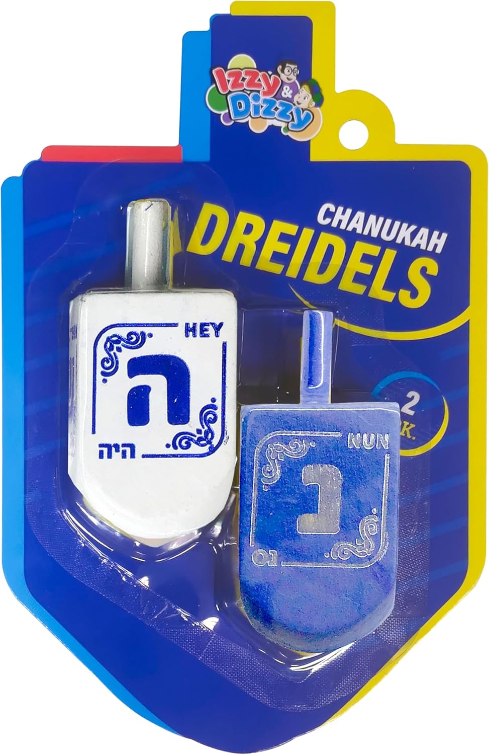 Izzy 'N' Dizzy Hanukkah Dreidels - Extra Large Blue and White Wooden Dreidel - 2 Pack image number 4