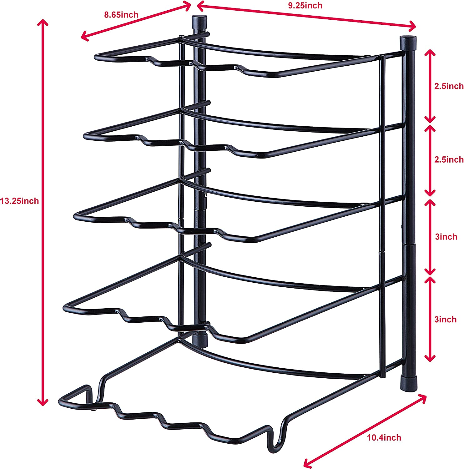 Sunnypoint Metal Heavy Duty Kitchen Countertop Cabinet Pantry Pan, Pot Lid, and Pot Organizer Rack Holder, 9.13 X 10.43 X 13.78 Inch, Black image number 1