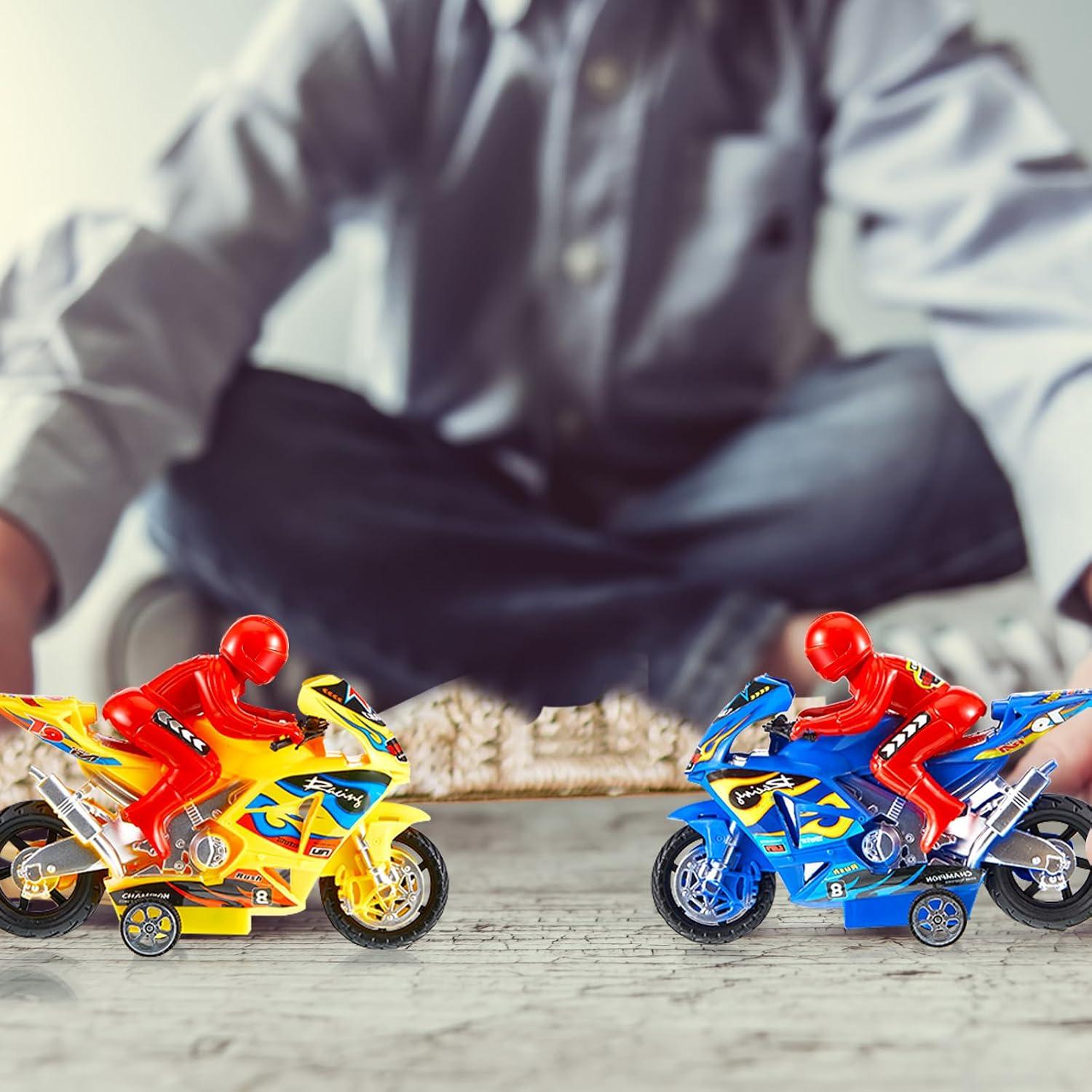 Civaner 4 Pieces Motorcycle Toys Set Miniature Motorbike Toys Plastic Friction Motorcycles Push and Go Friction Powered Toy Motorbikes for Birthday Party Favors Supplies Cake Toppers, Random Colors image number 3