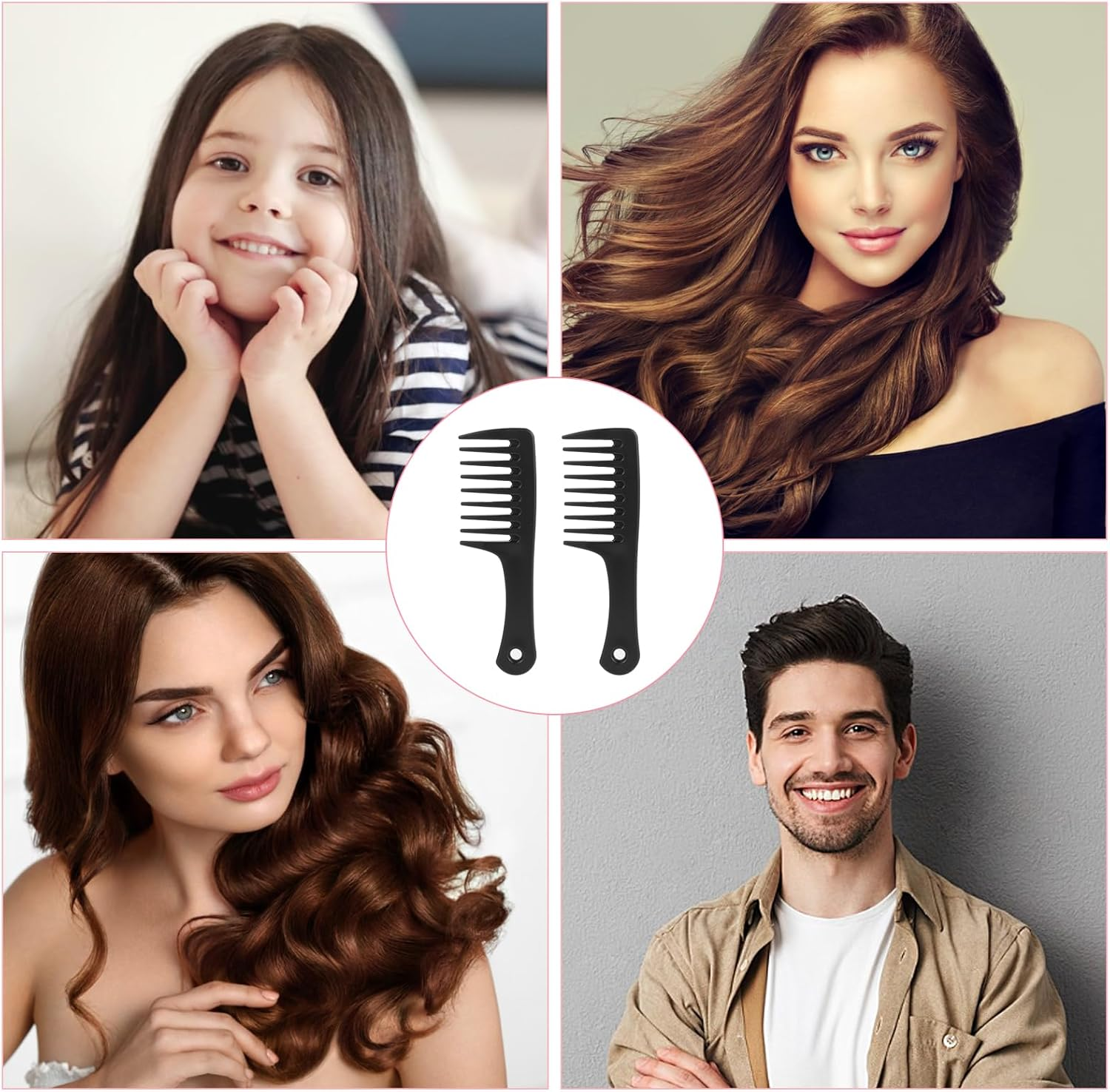 Wide Tooth Comb 2 Pack - Portable Travel Detangling Comb for Curly, Long & Wet Hair image number 3