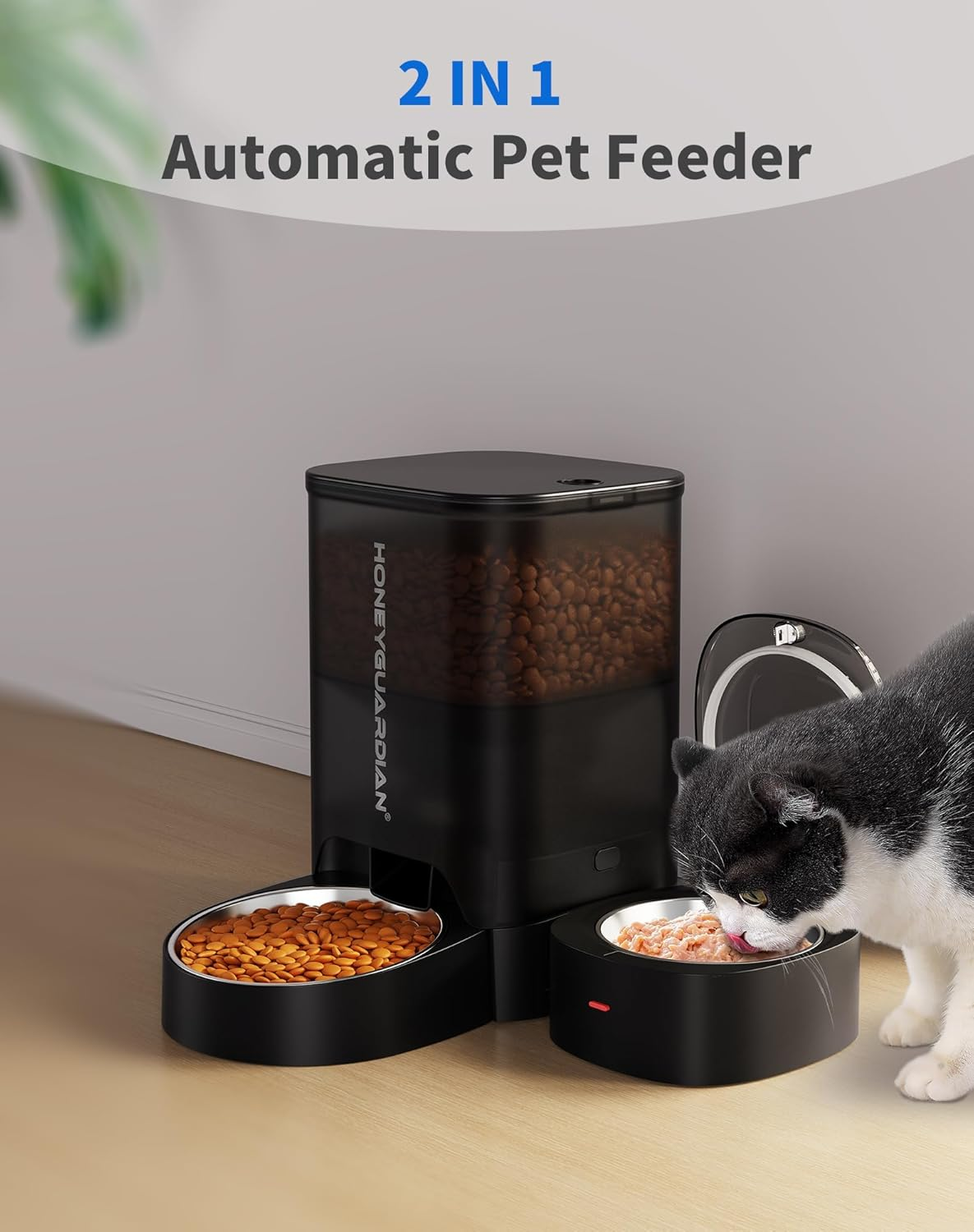Honeyguaridan Automatic Cat Feeder for Wet Food,2.4G Wifi Enabled Smart Feed Pet Feeder with Ice Pack and Freshness Dry Food Desiccant image number 1