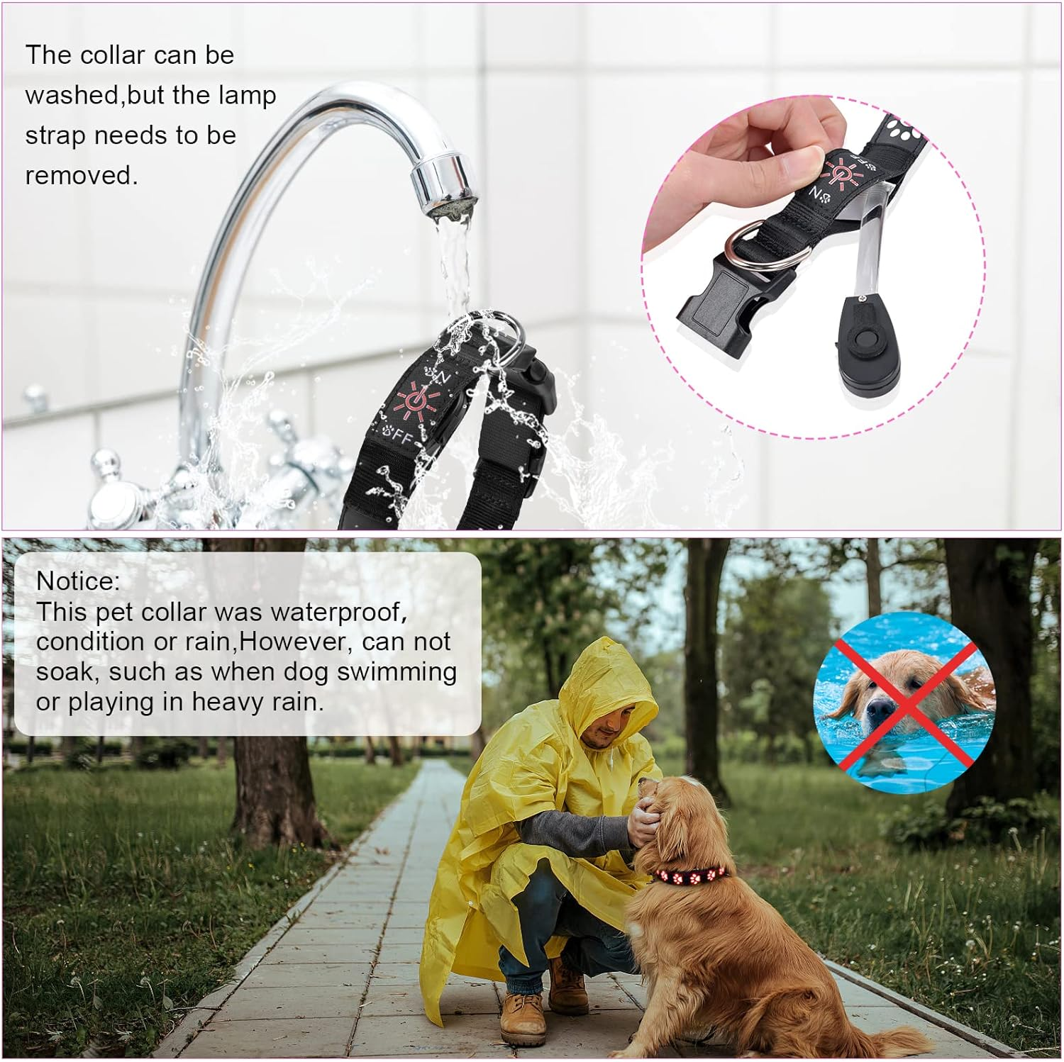 AUAUY Light up Dog Collar, LED Dog Collar Light USB Rechargeable, Waterproof Flashing PVC Leather Adjustable Glowing Super Bright Dog Light up Collar for the Dark Small Medium Large Dogs (Colorful-L) image number 4