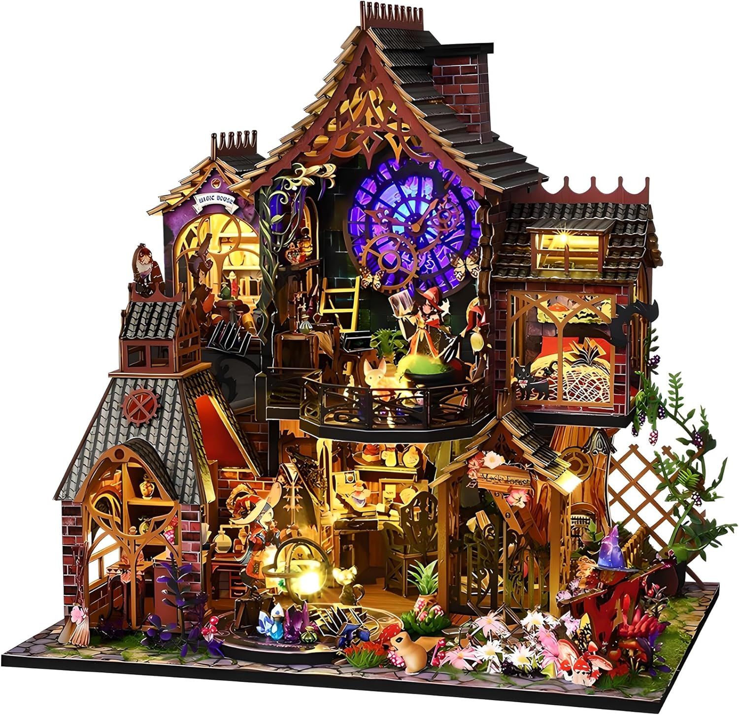 Magic Forest Book Nook Kit &ndash; DIY Enchanted 3D Woodland Miniature House with LED Lights, Wooden Bookshelf Insert Diorama Puzzle Model for Adults Craft, Fairy Garden Decorative Display image number 4