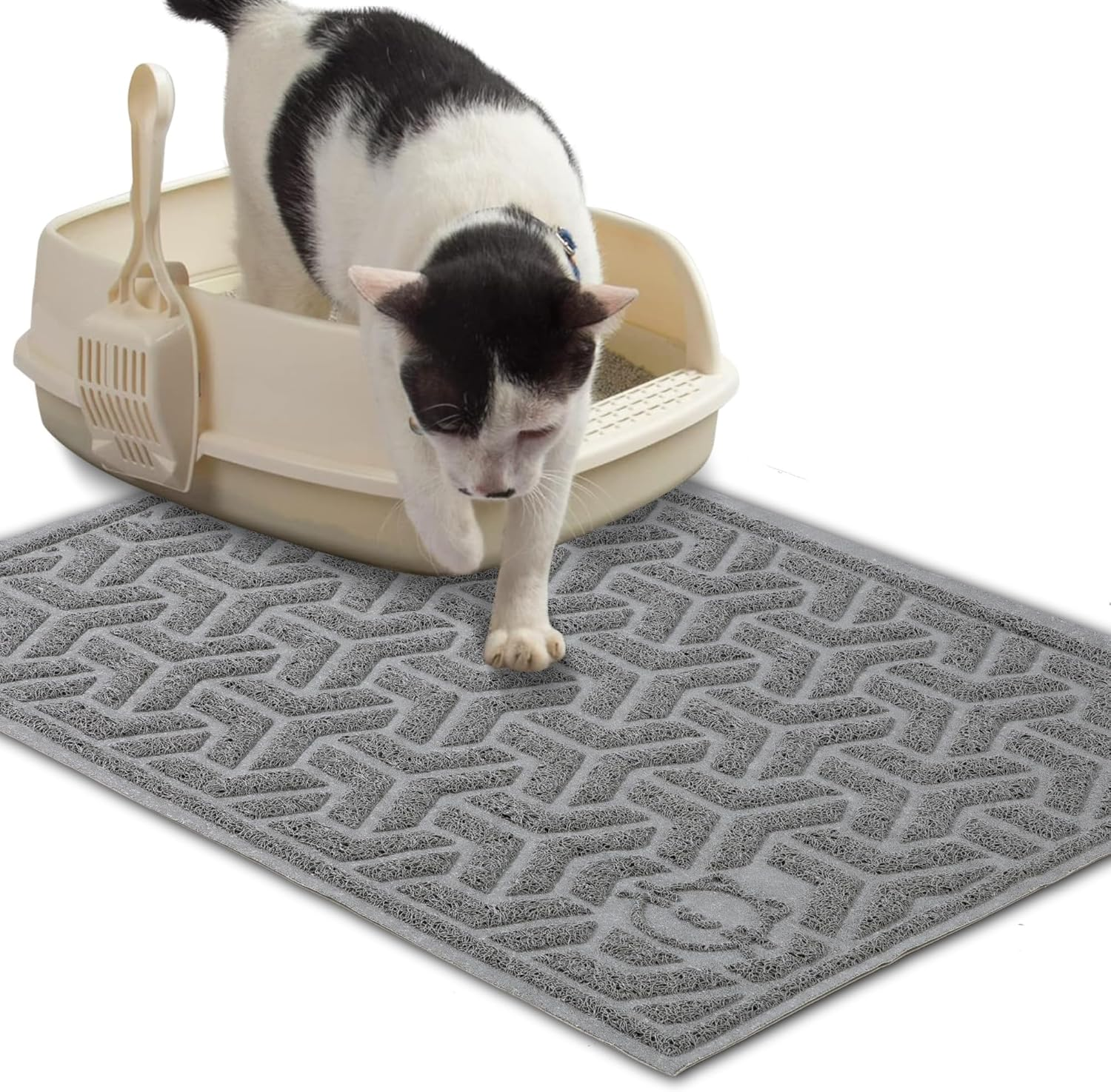 Janyoo Cat Litter Mat, 40 X 30 Cm, PVC Waterproof Cat Mat, Cat Litter Tray with Non-Slip, Cat Litter Tray for Litter Catcher, Urine Waterproof (Black)