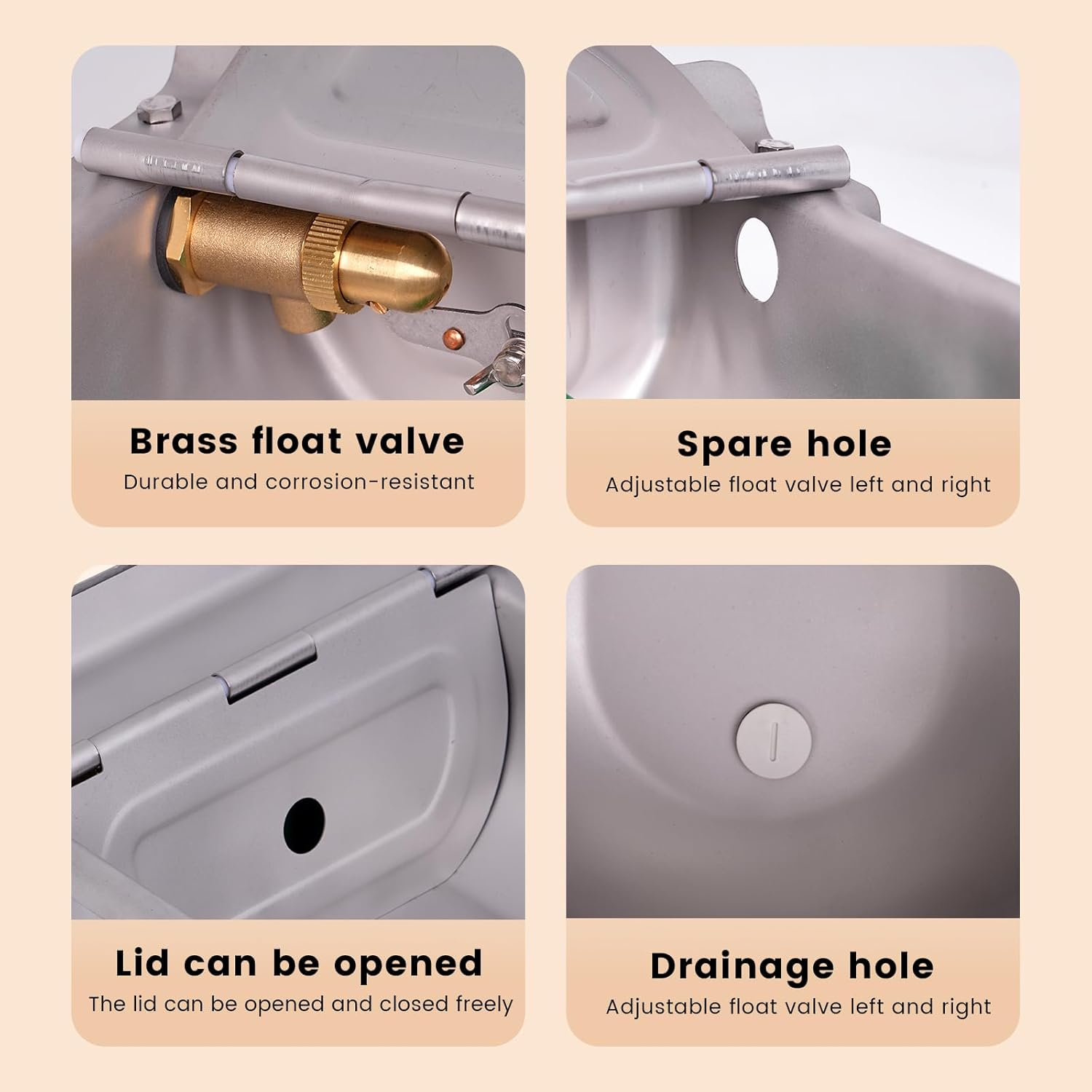 Automatic Water Bowl for Dogs, Drinking Water Tank for Farm Animals with 1/2 Inch Brass Float Valve, Stainless Steel Water Trough with Drain Plug for Cattle, Cows, Horses, Pigs, Sheep, Pets image number 6