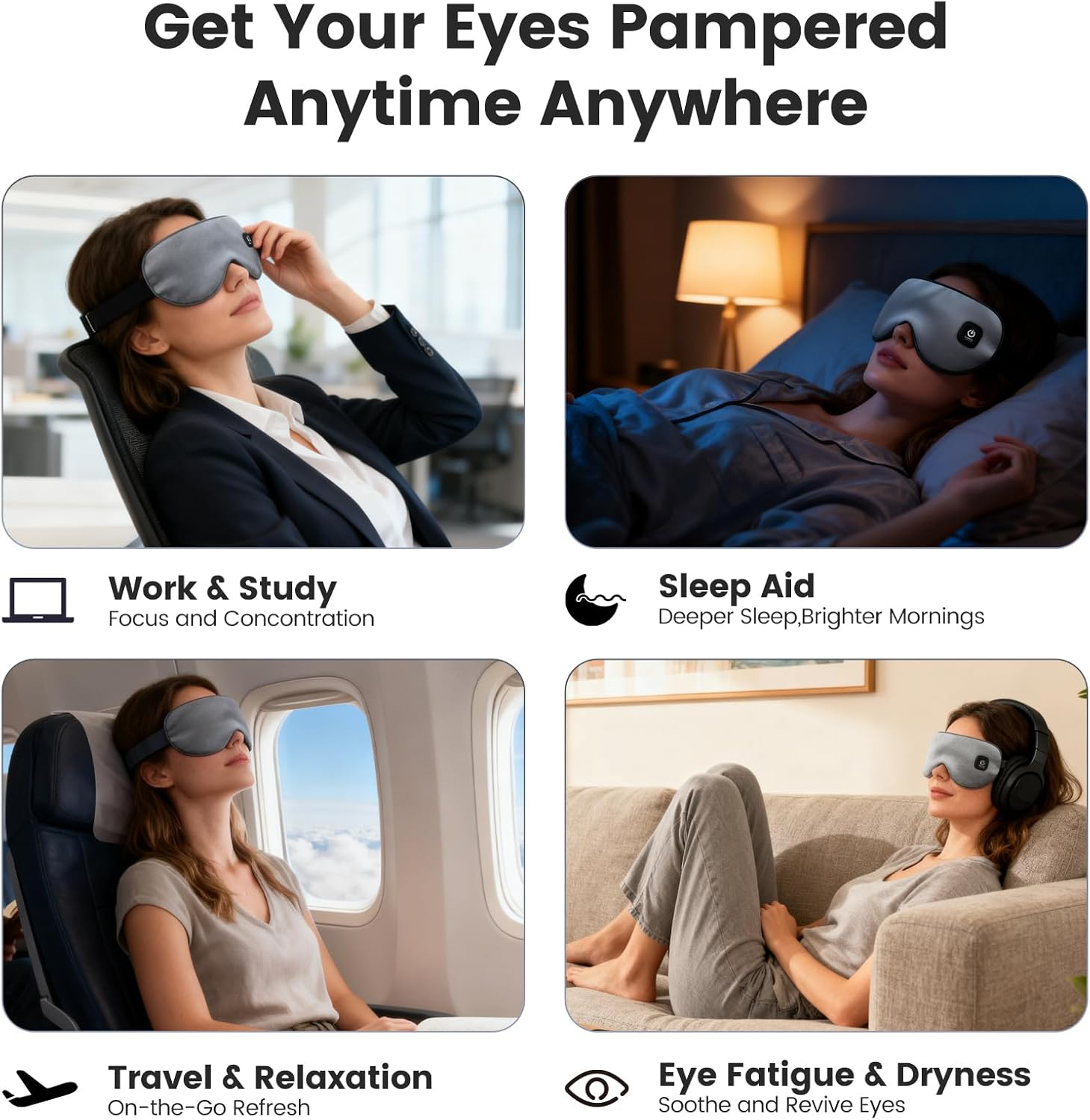 Heated Eye Mask for Dry Eyes, Silk Warm Eye Compress Sleep Mask with 3 Heat Levels & Auto Shut-Off, Washable Light-Blocking Heated Eye Mask for Blepharitis & Eye Fatigue Relief, Grey image number 4