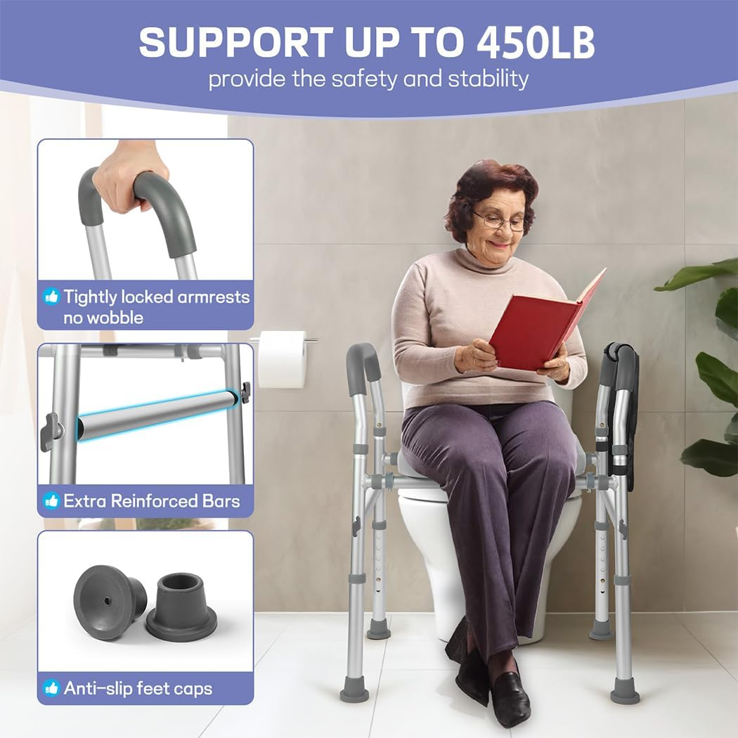 Raised Toilet Seat 8-Level Adjustable 17" - 24", 450 Lbs Capacity, Universal Toilet Riser with Armrests & Storage for Elderly, Pregnant Women Disabled image number 2